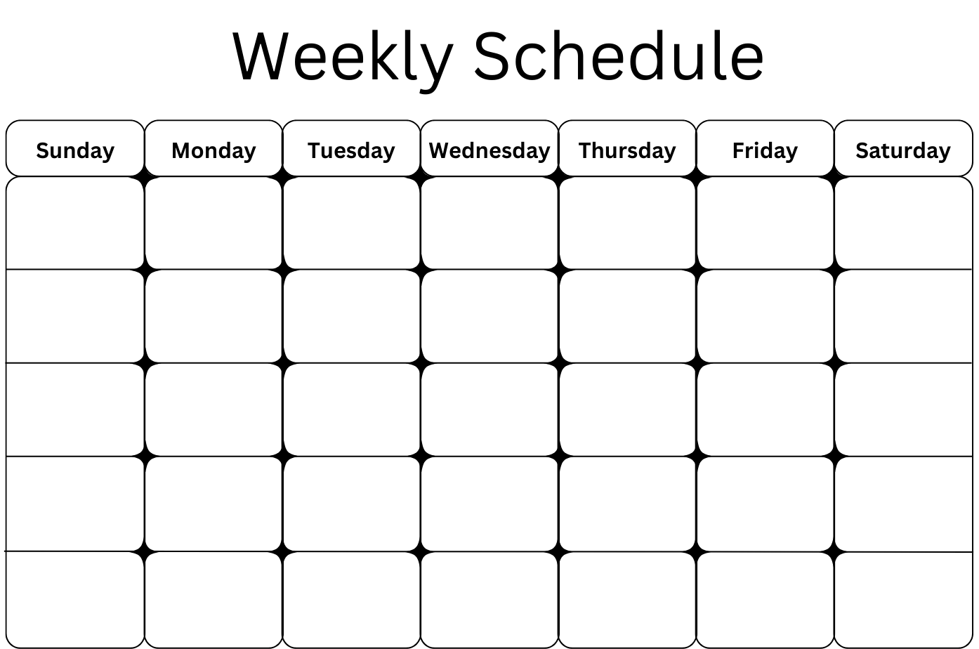 A Blank Weekly Schedule Grid With Columns Labeled Sunday Through Saturday — PoDDSS in Hyde Park, QLD