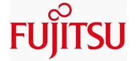 Fujitsu logo in red text with a stylized red symbol above the letters