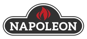 Napoleon logo with white text and red flame icon on a black rounded badge