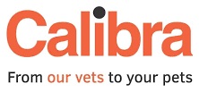 Calibra logo in orange with a black dot above the