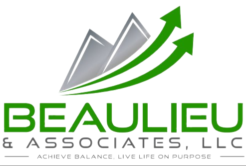 Beaulieu & Associates LLC logo with green upward arrows and gray mountain peaks