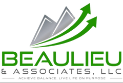 Beaulieu & Associates LLC logo with green upward arrows and gray mountain peaks