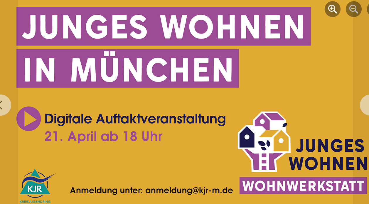 Plakat Junges Wohnen in München zur digitalen Auftaktveranstaltung 21.04.2021