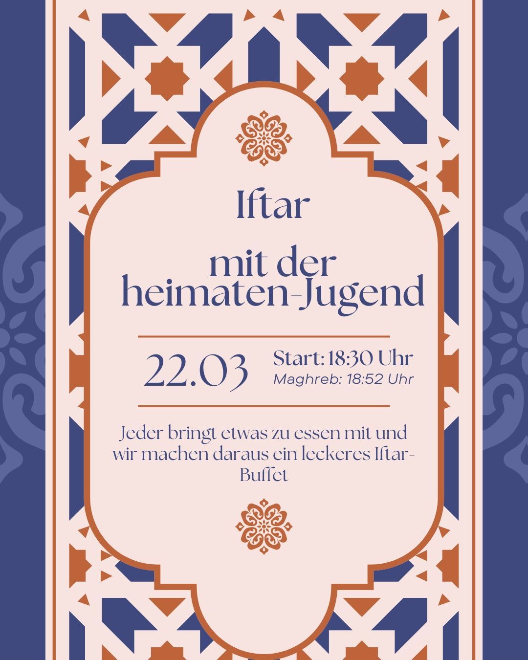 Ornamental gestaltetes Foto vom Einladungsflyer mit Datum und Uhrzeit