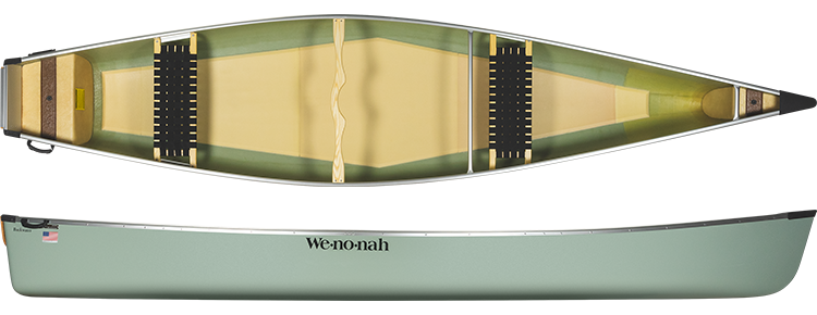 A canoe is shown from the top and side on a white background.