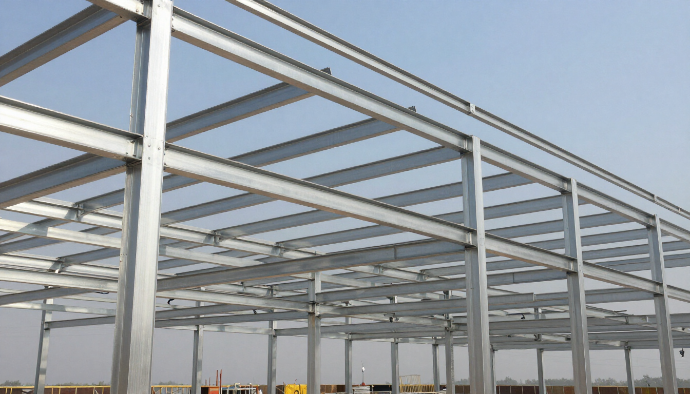 Estructura de acero de un edificio en construcción bajo un cielo despejado