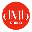Red circle with "dMb" in white lettering above "STUDIO".