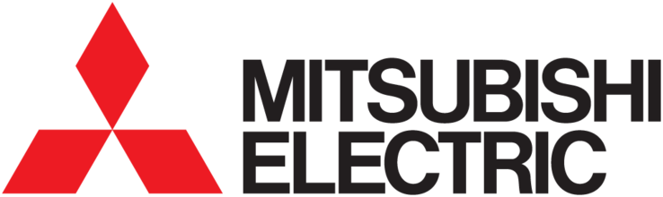 Mitsubishi Electric logo with red three-diamond symbol and black text on white background