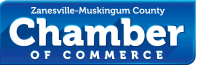 Zanesville-Muskingum County Chamber of Commerce logo in blue and white