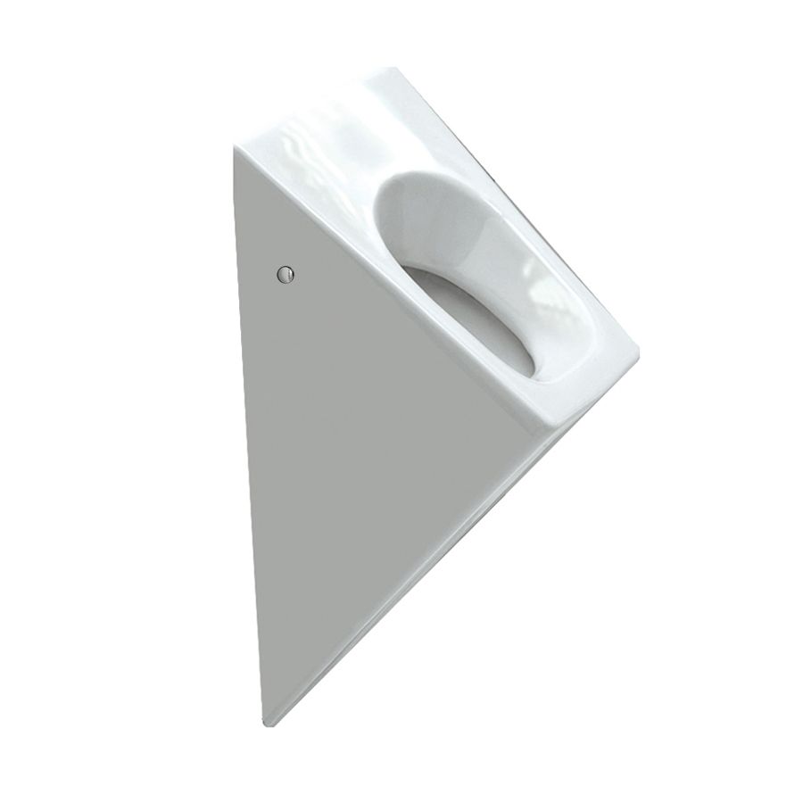 Orinatoio bianco triangolare con apertura ovale.