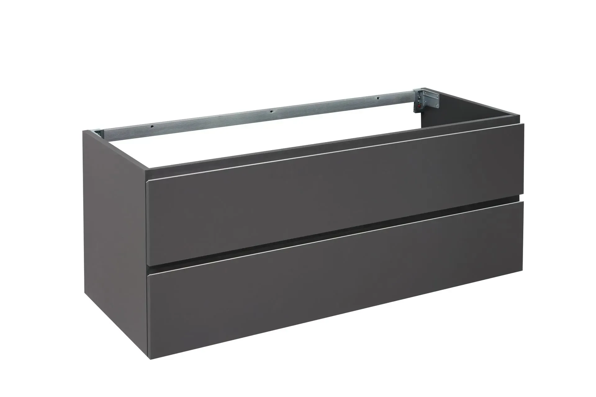 Cassetto o mobiletto rettangolare a parete di colore grigio scuro con due pannelli frontali orizzontali