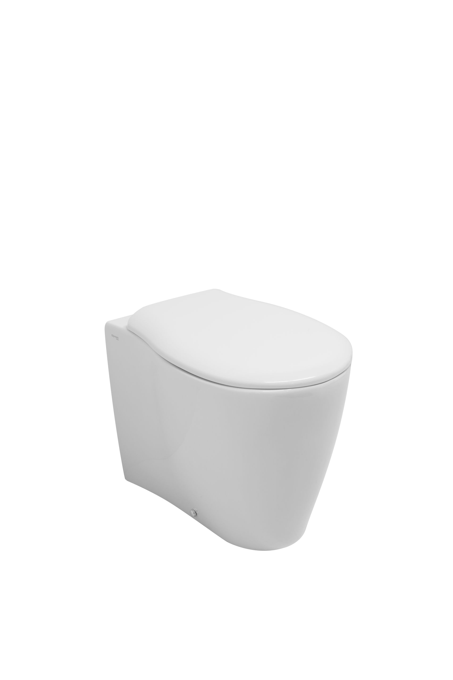 WC bianco, moderno, sospeso, con coperchio chiuso su sfondo bianco.