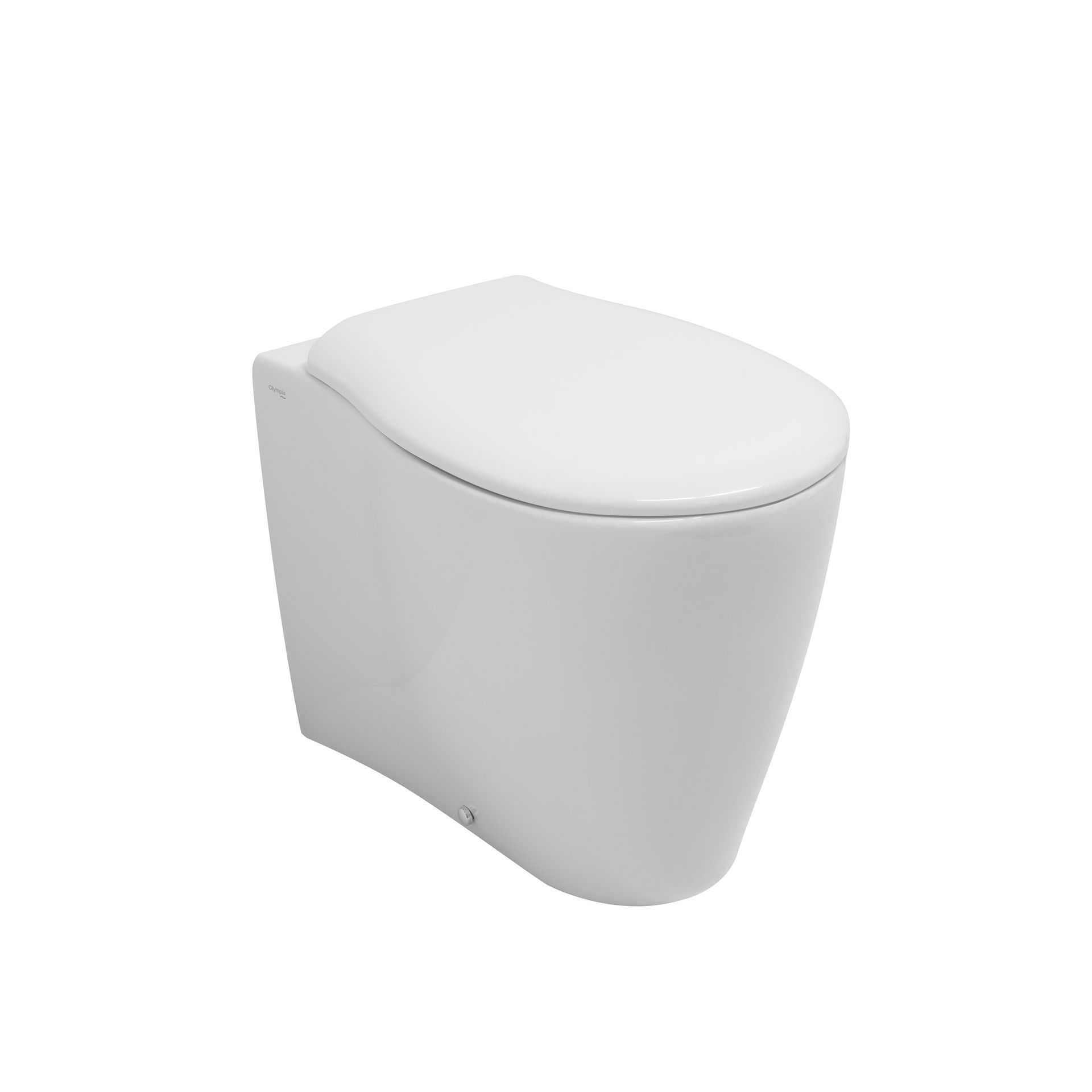 WC moderno bianco con coperchio chiuso su sfondo neutro.