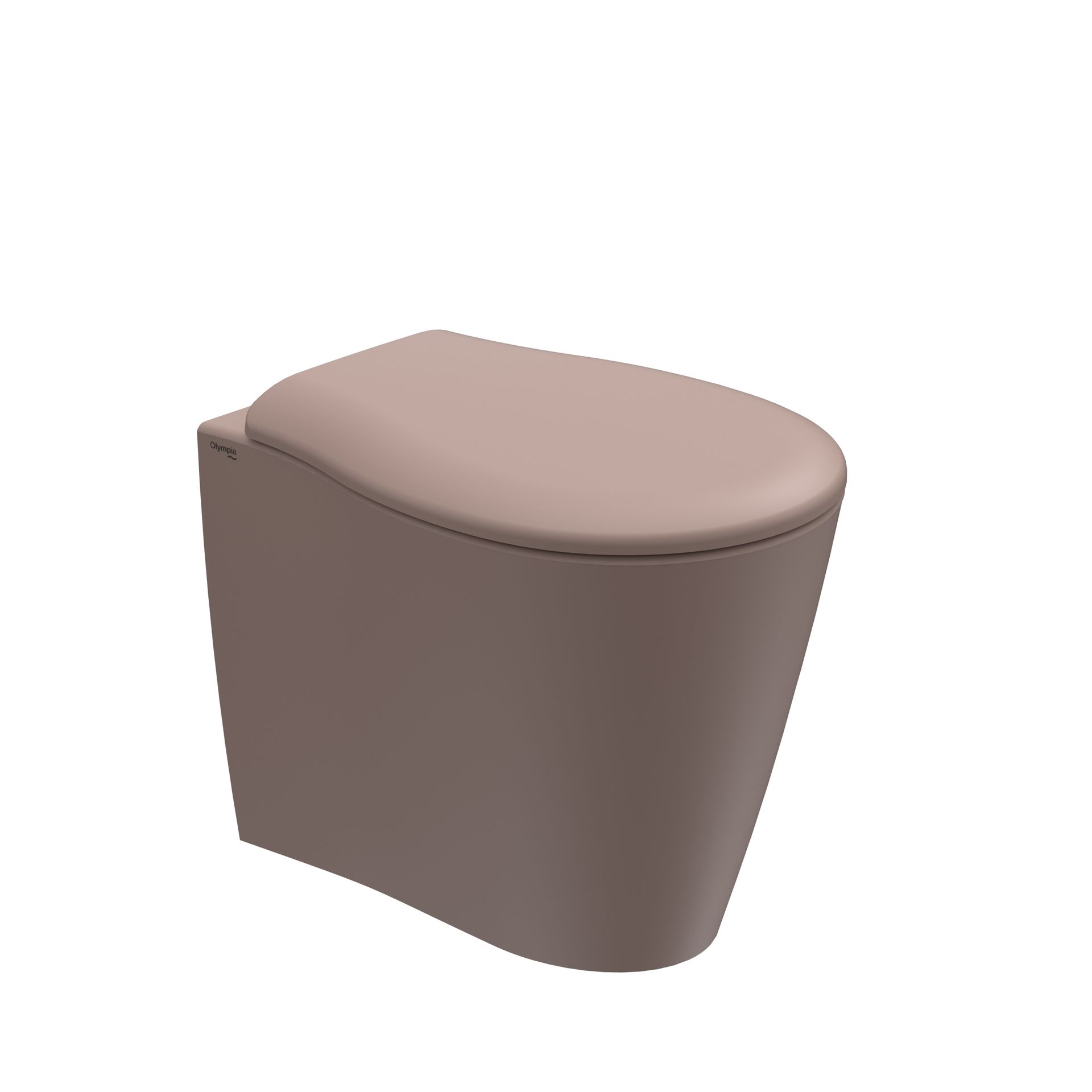 WC moderno beige e marrone visto dall'alto su sfondo bianco.