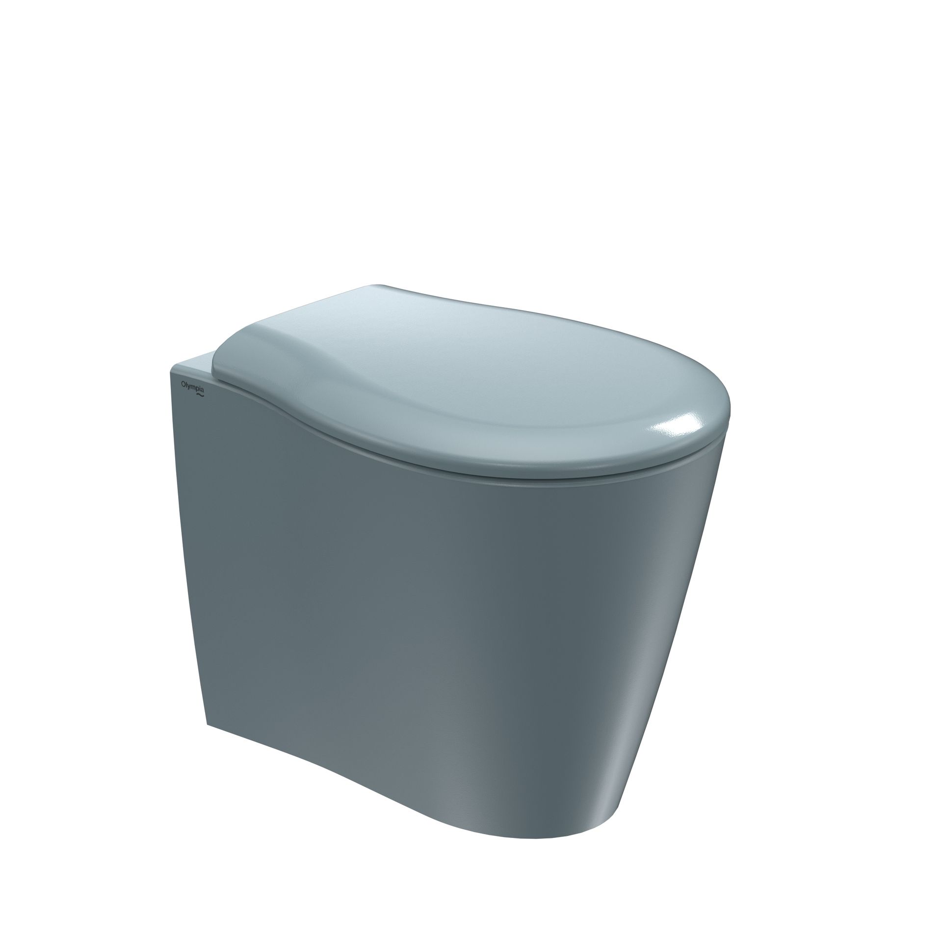 WC moderno di colore grigio con coperchio chiuso, mostrato in una vista in stile studio.