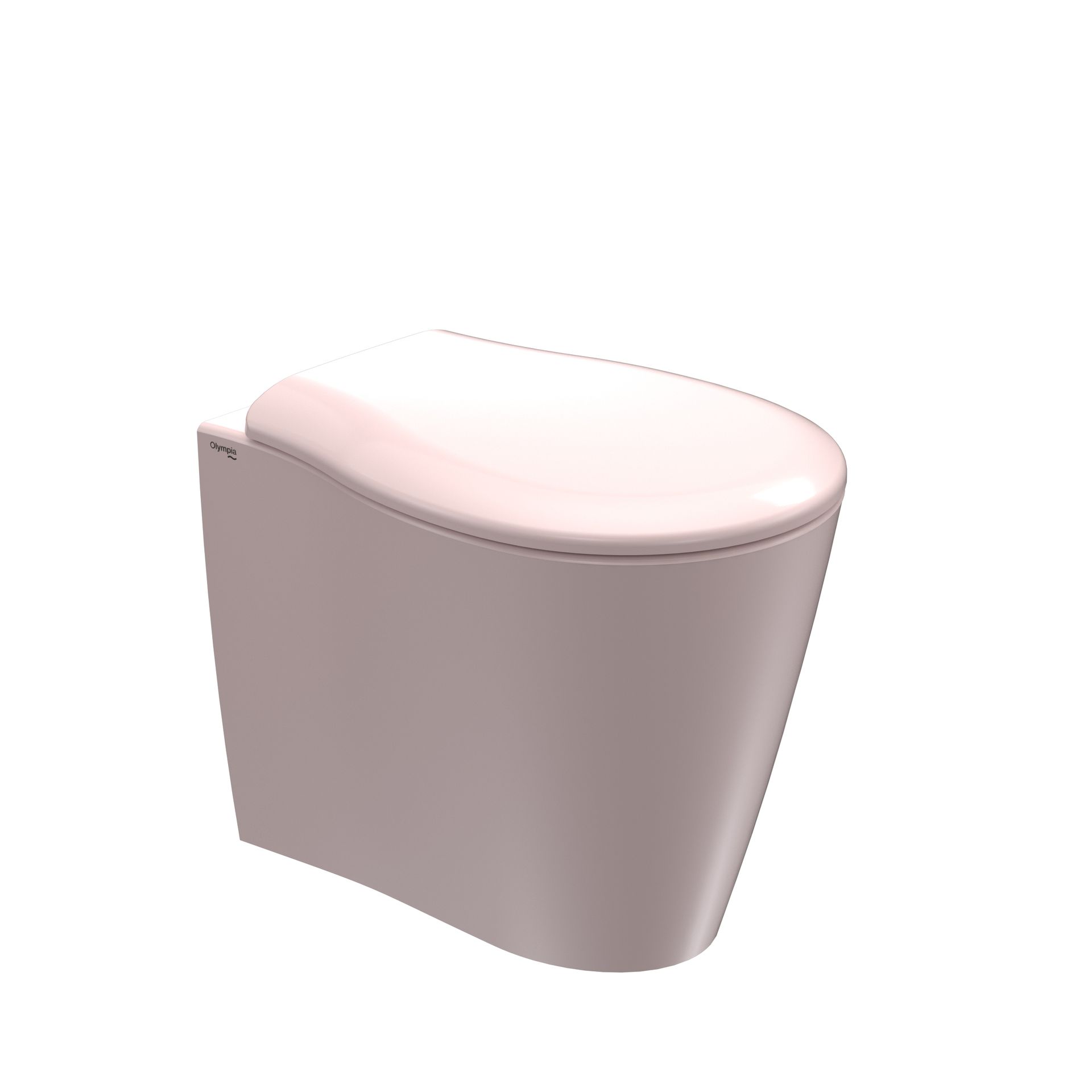 WC rosa chiaro con coperchio chiuso su sfondo bianco.