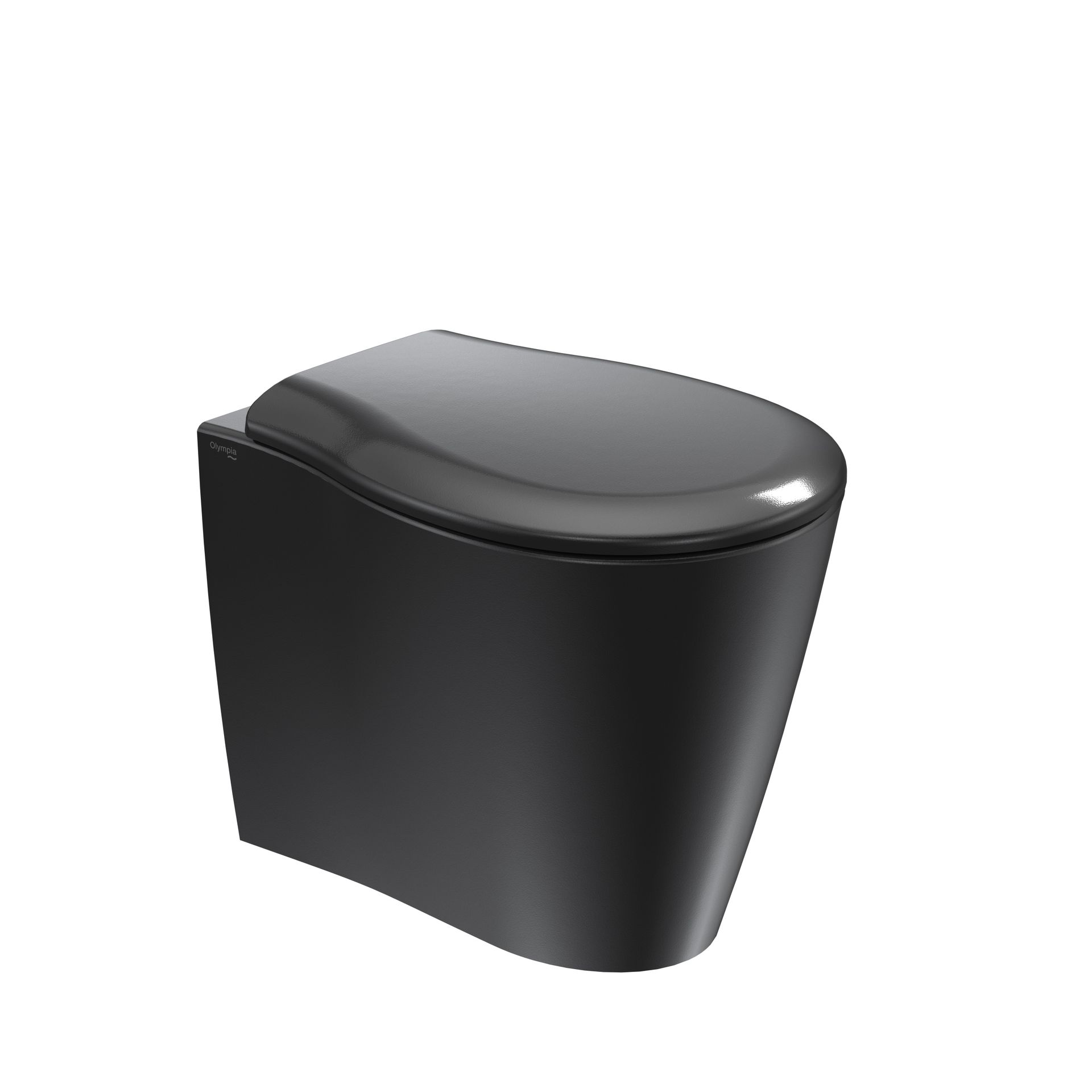 wc nero, con coperchio curvo su sfondo bianco.