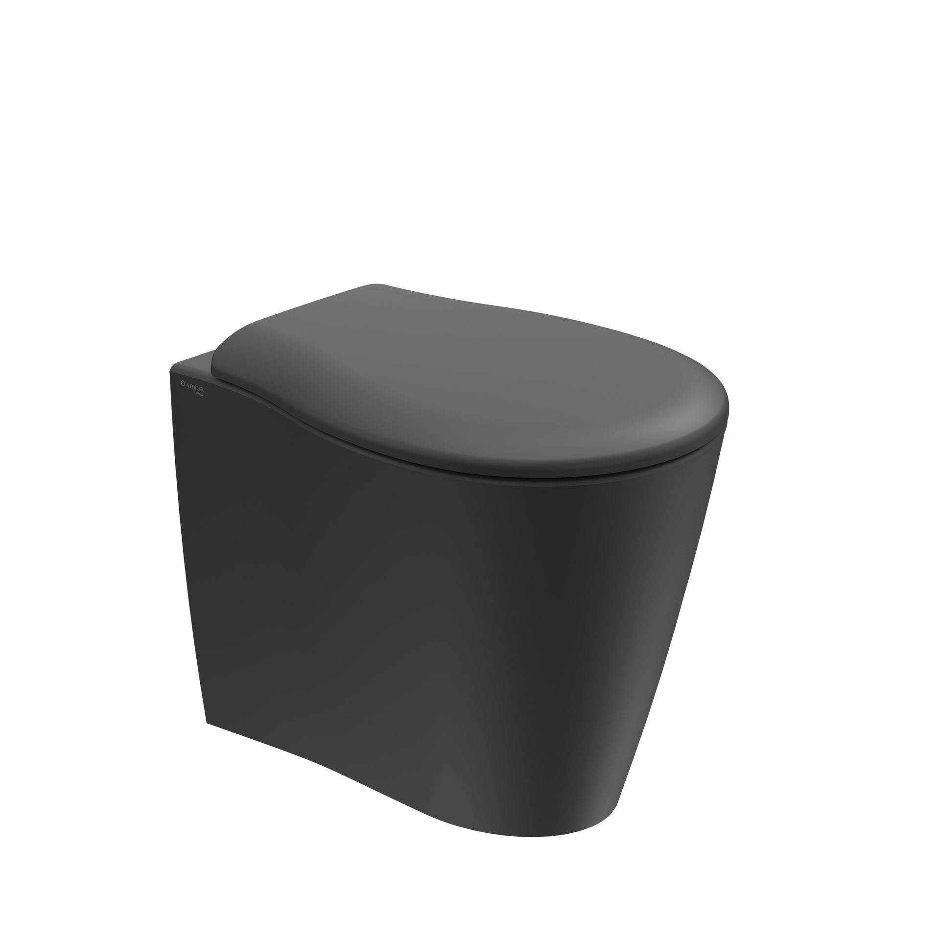 WC moderno nero con coperchio chiuso, isolato su sfondo bianco.