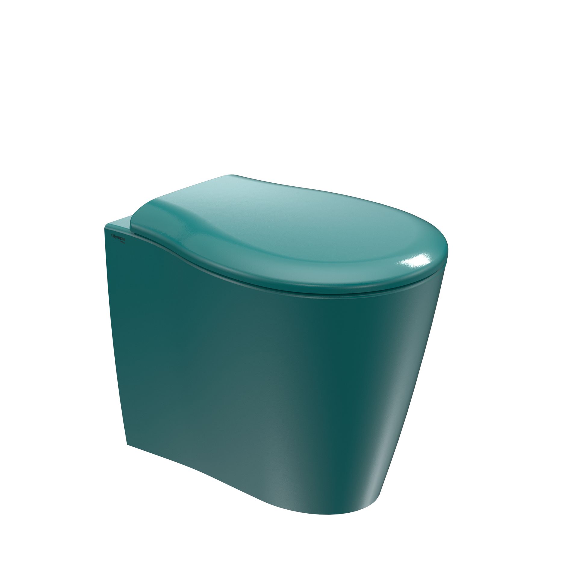 WC color verde acqua con coperchio arrotondato su sfondo bianco.