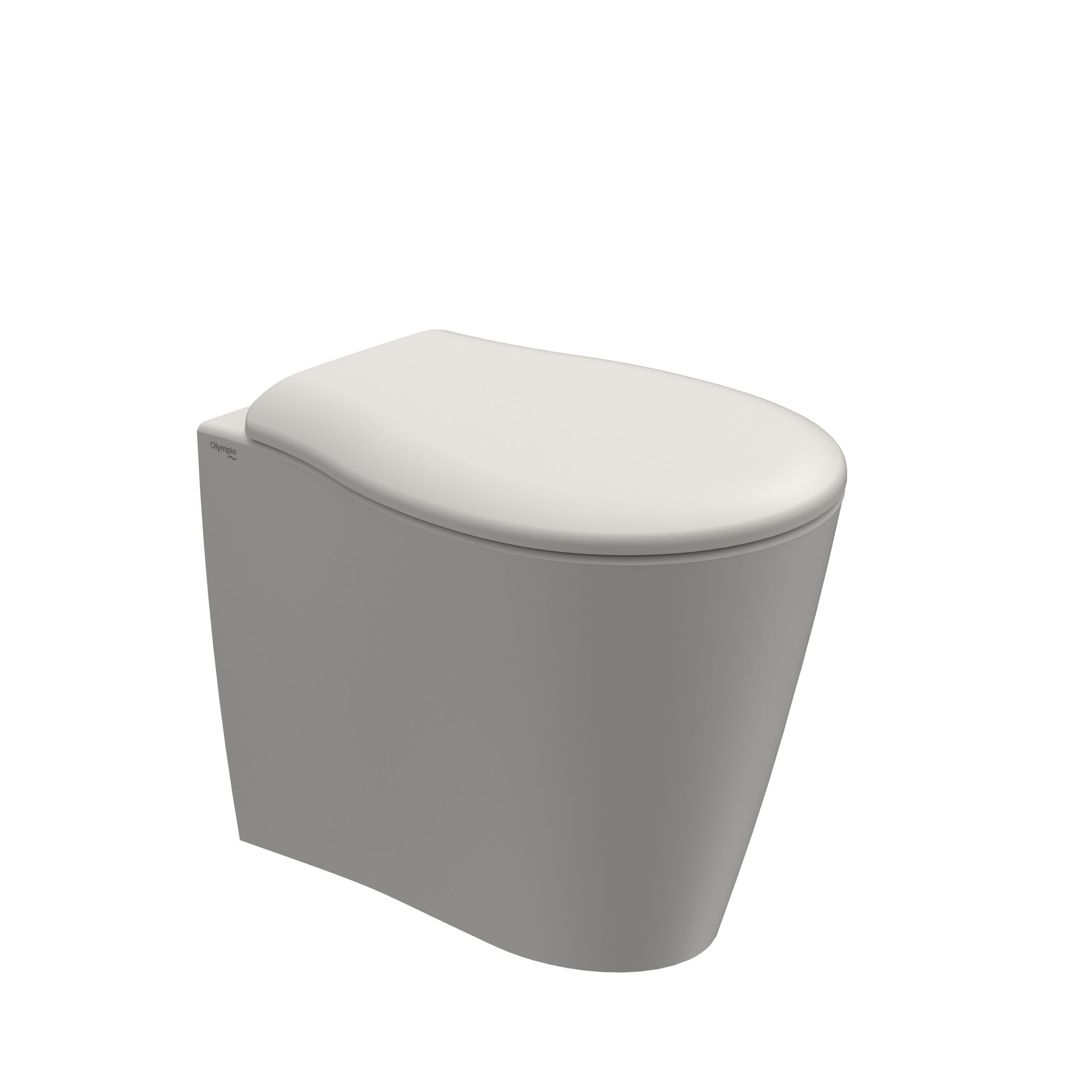 WC grigio con sedile e coperchio bianchi su sfondo neutro.