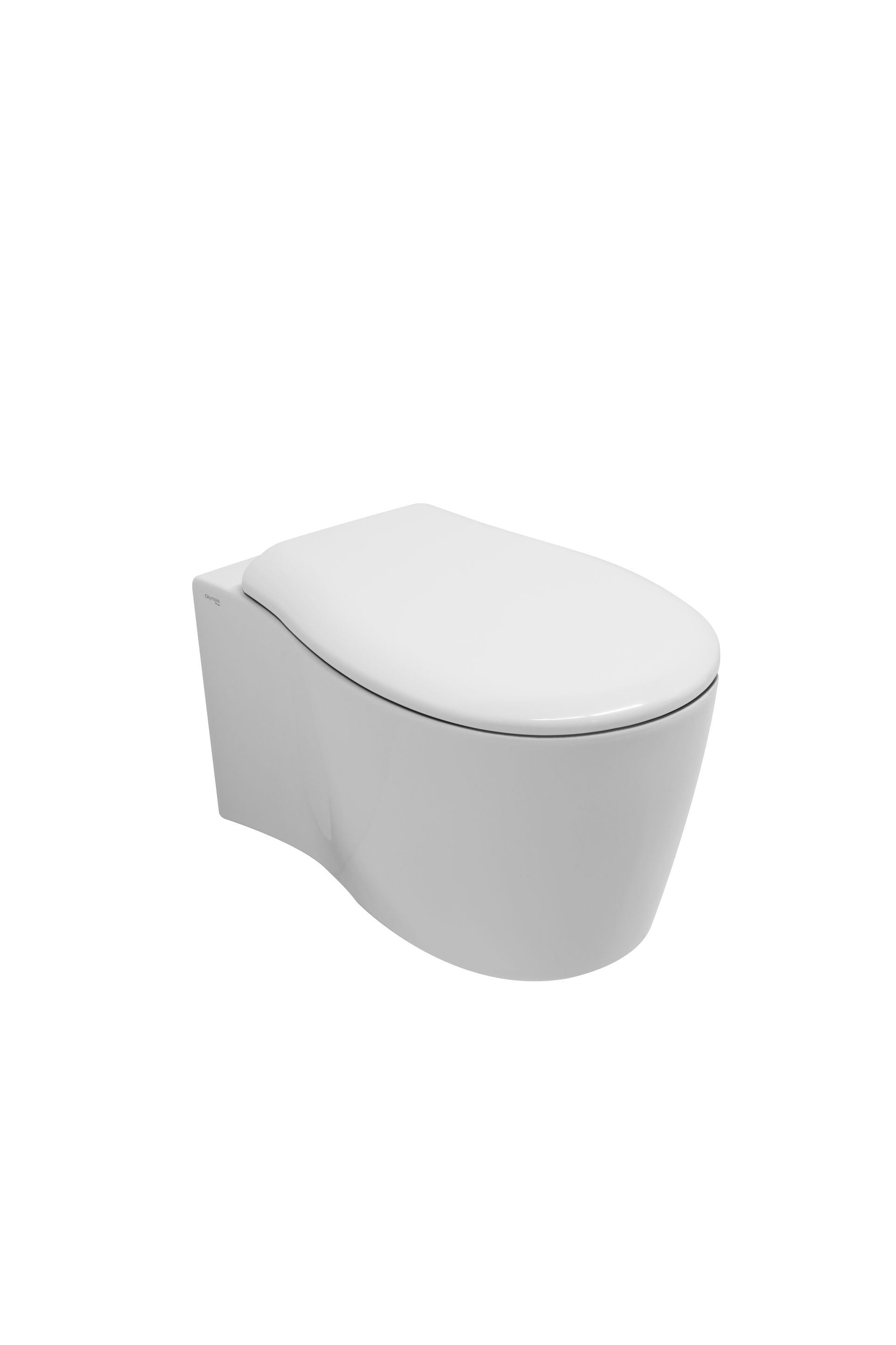 WC bianco, moderno, sospeso, con coperchio chiuso su sfondo bianco.