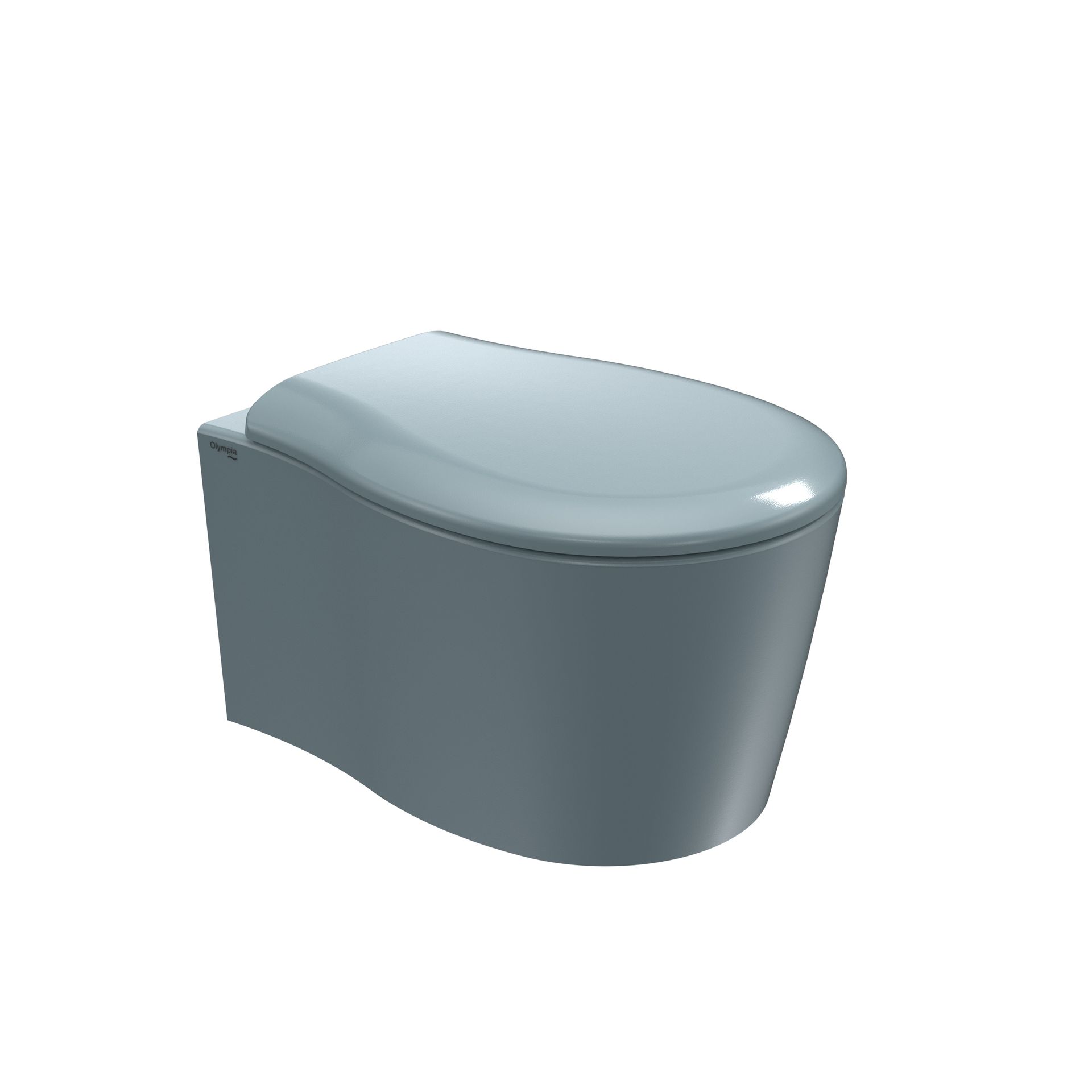 WC moderno grigio con coperchio arrotondato su sfondo bianco.