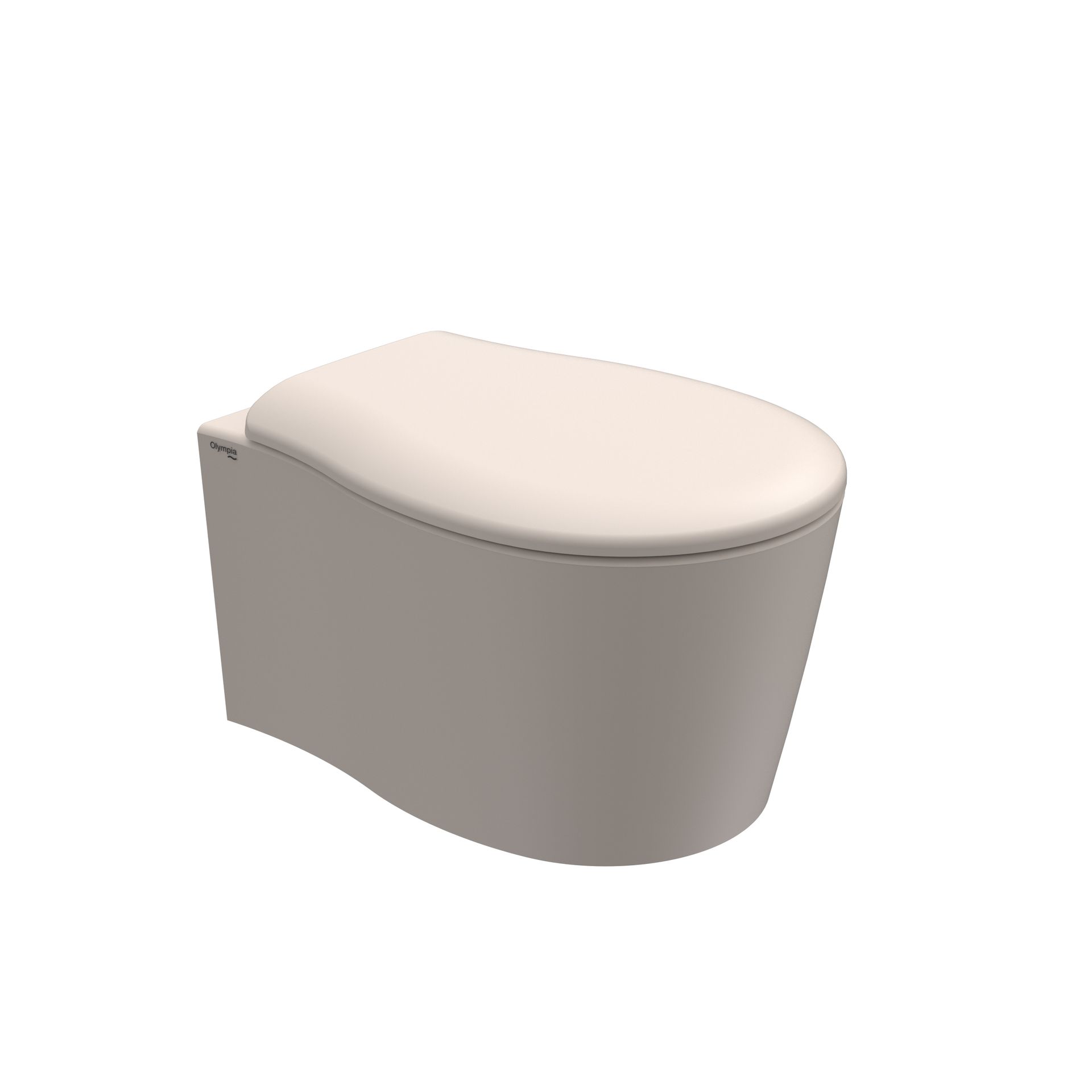 Sedile WC moderno beige e grigio su sfondo bianco.