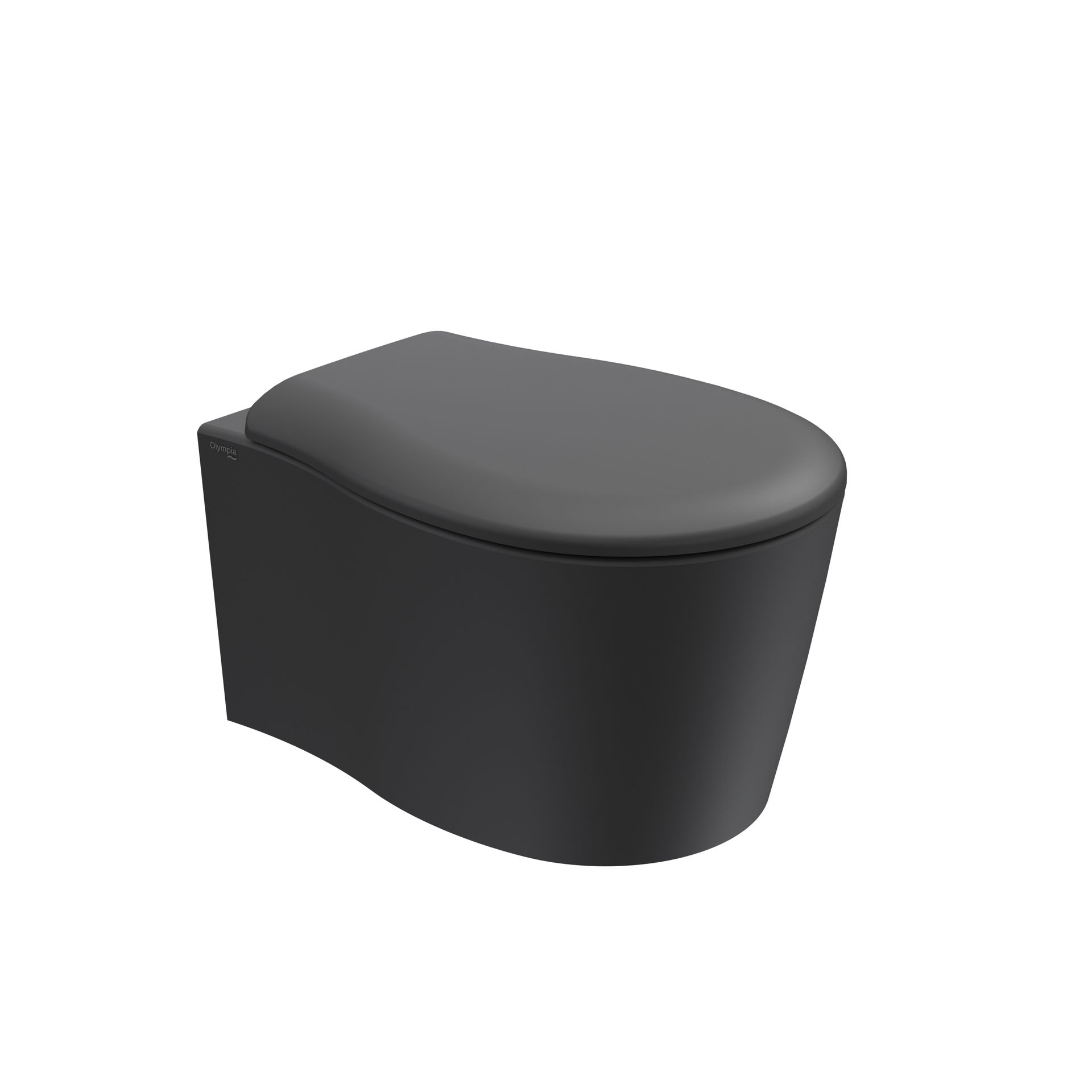 WC moderno nero con coperchio arrotondato su sfondo bianco.