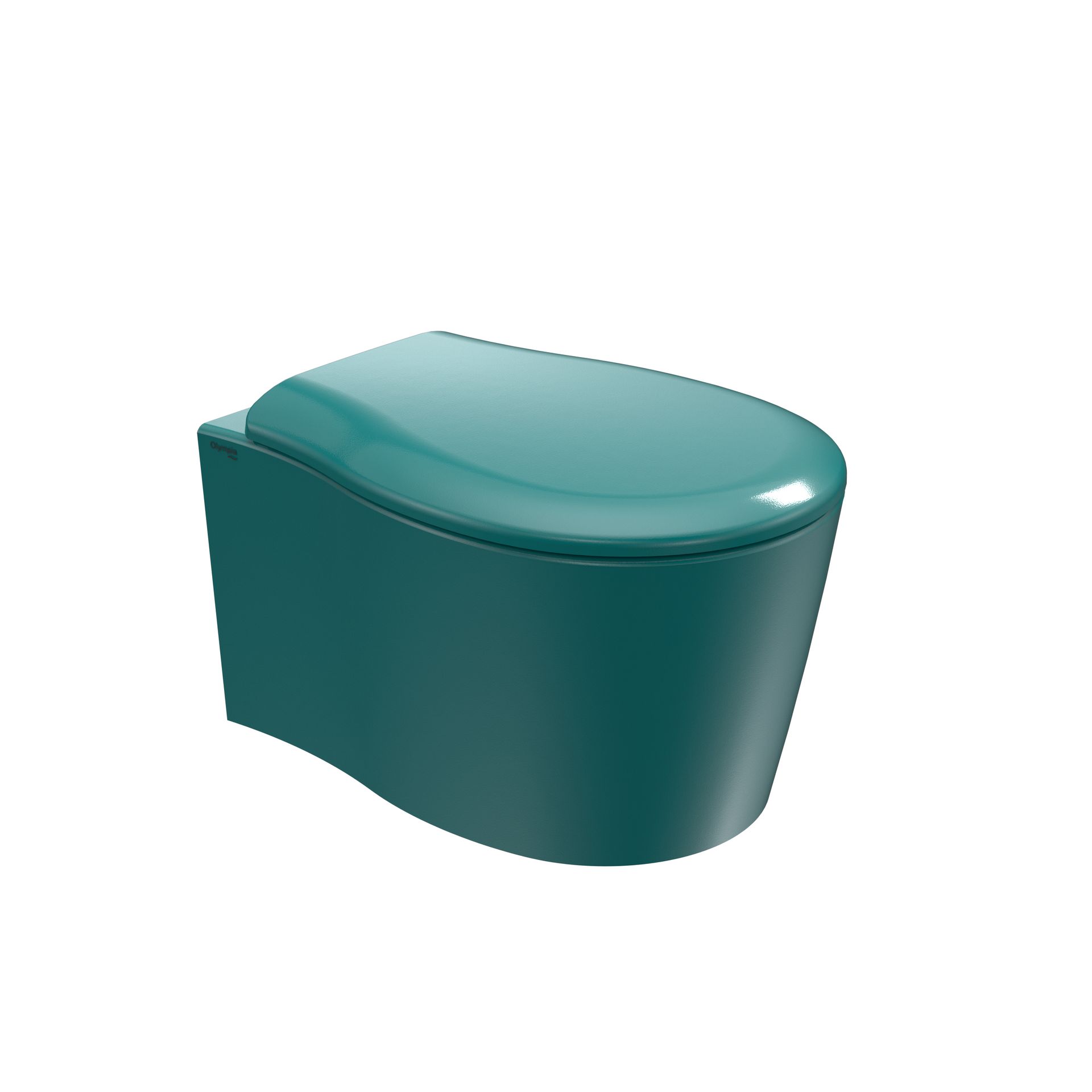 WC moderno color verde acqua con coperchio arrotondato.