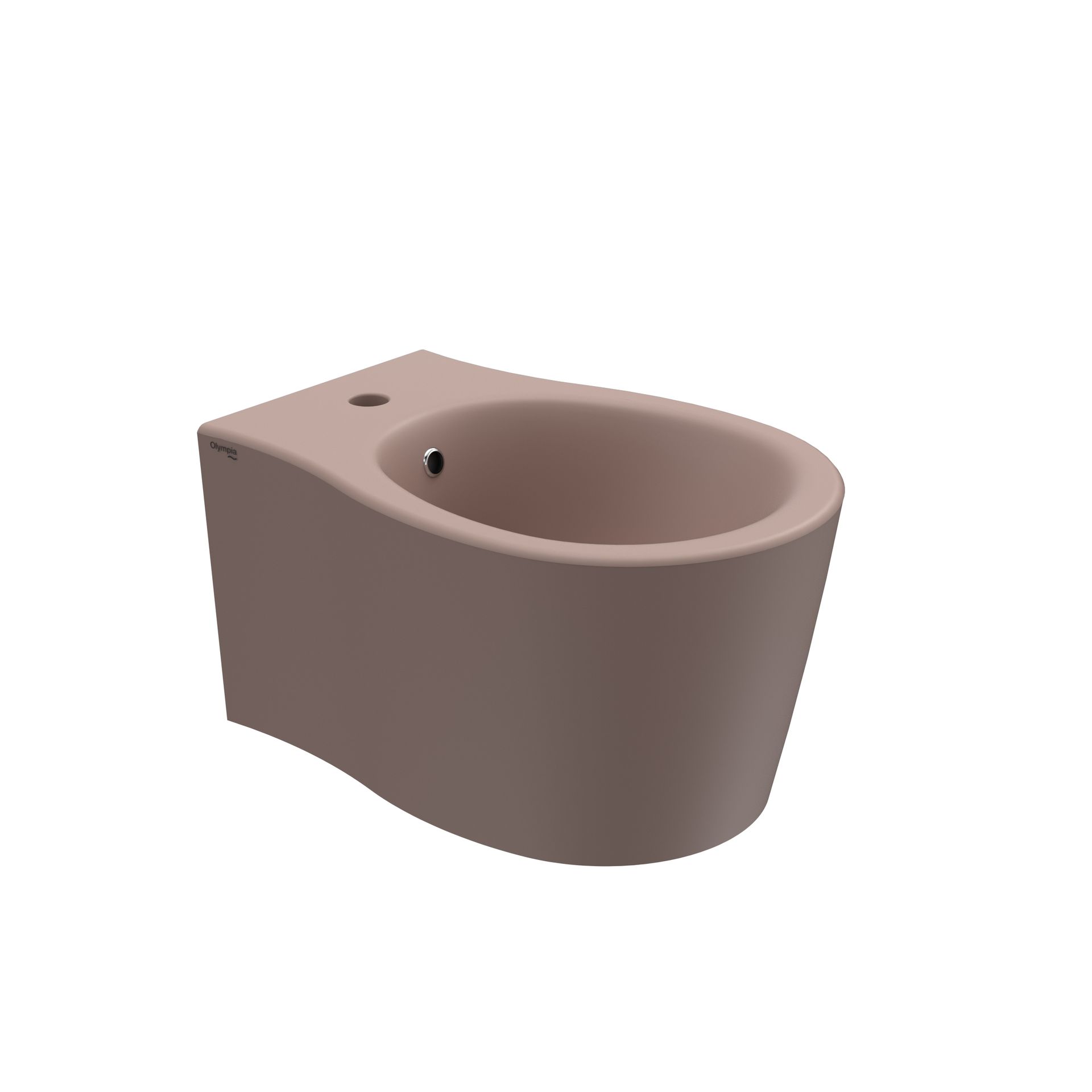 Bidet a parete in ceramica marrone su sfondo bianco.