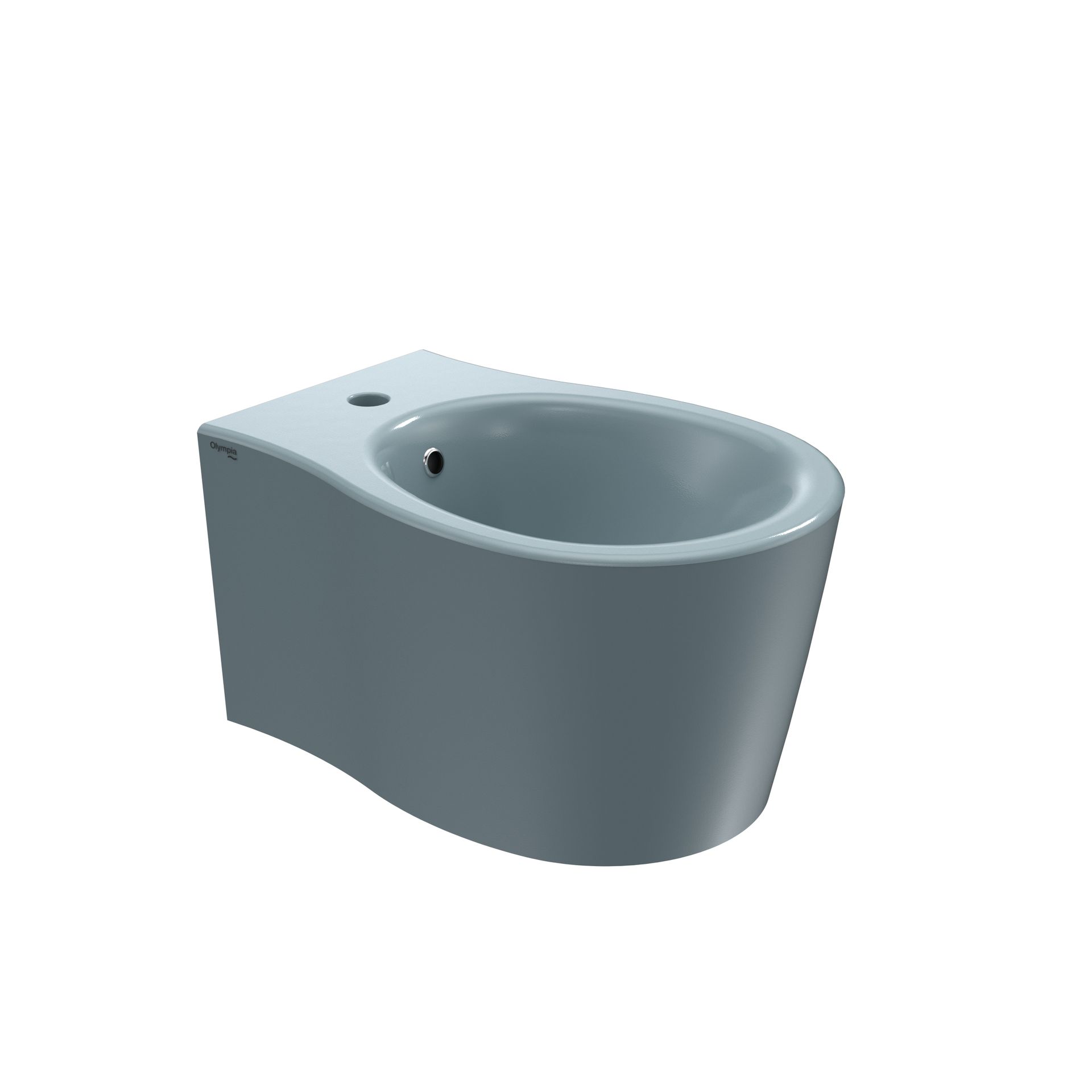 Bidet grigio a parete con lavabo ovale e foro per rubinetto singolo.