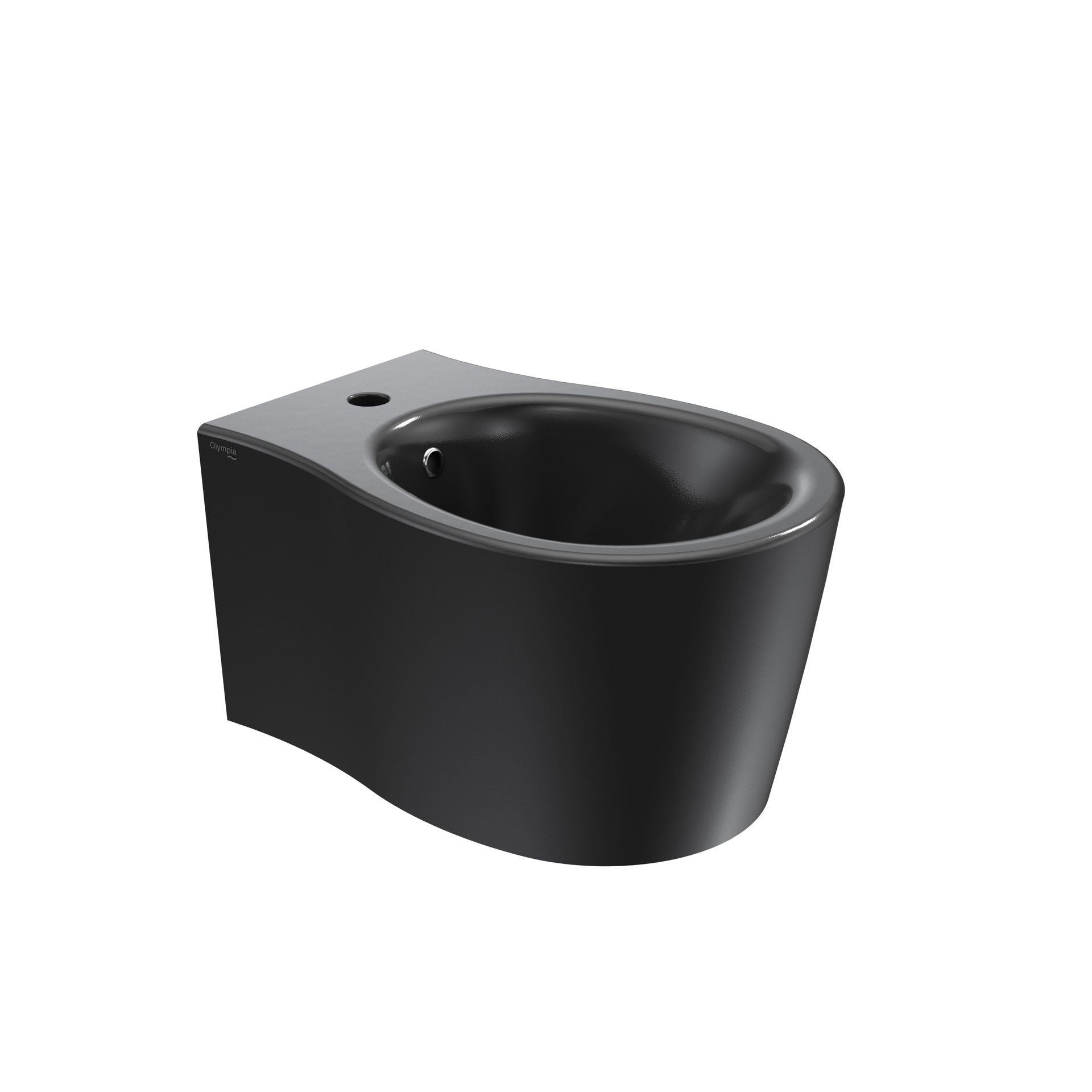 WC moderno nero con tazza arrotondata su sfondo bianco.