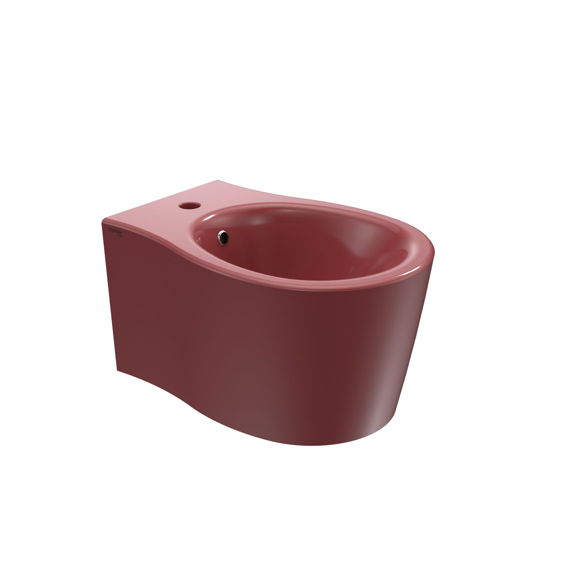 WC color bordeaux con parte frontale arrotondata e foro superiore laterale integrato, isolato su sfondo bianco.