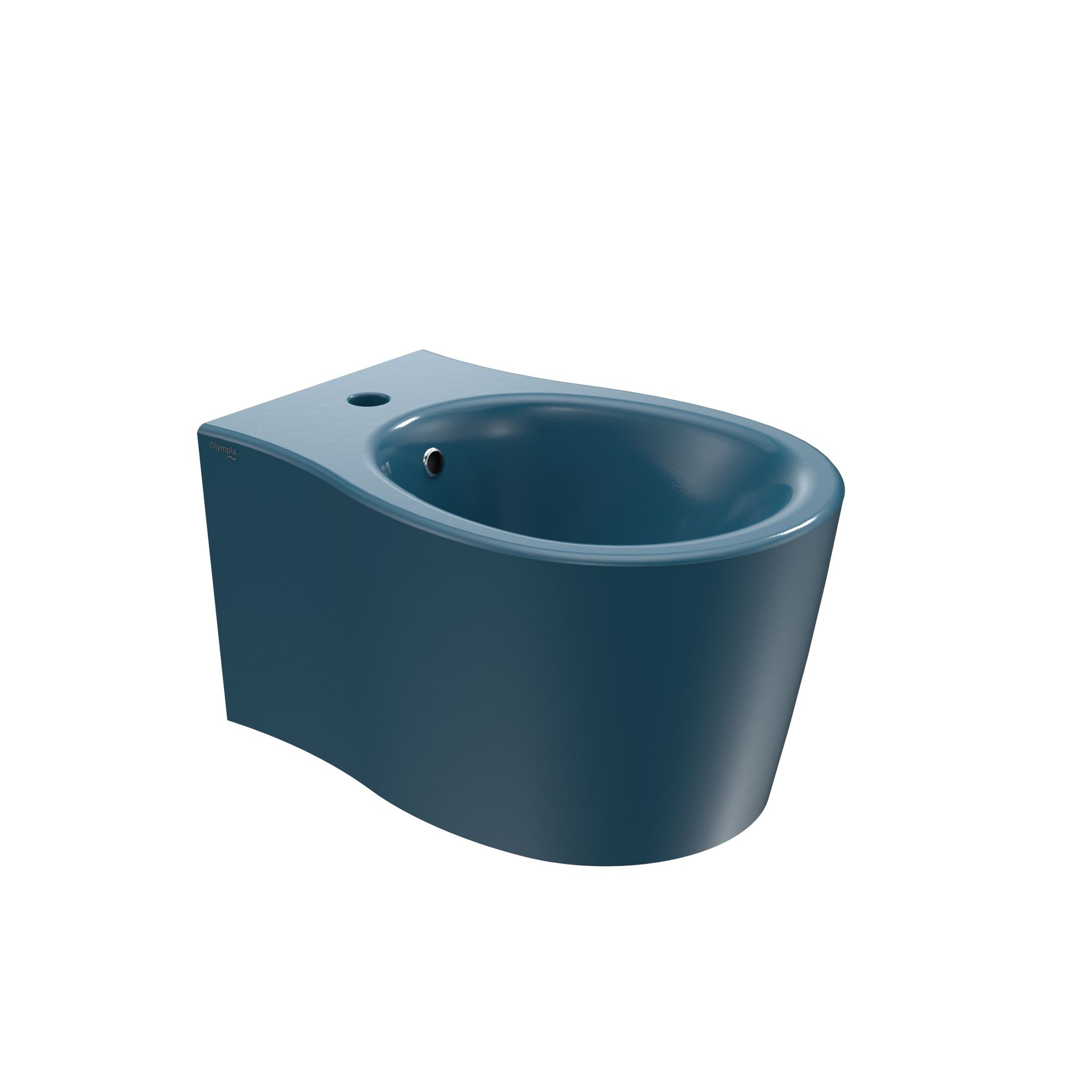 Bidet a parete in ceramica blu su sfondo bianco