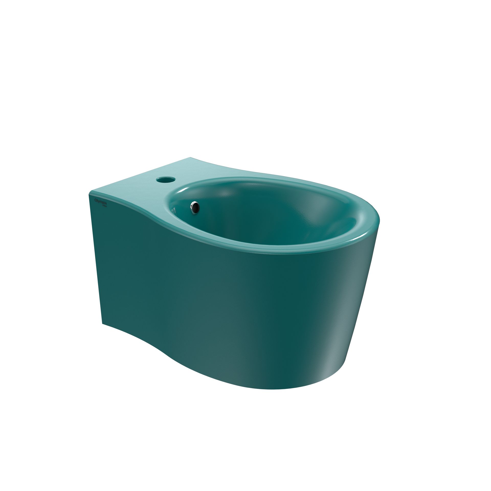 Vaso WC in ceramica color verde acqua su sfondo bianco.