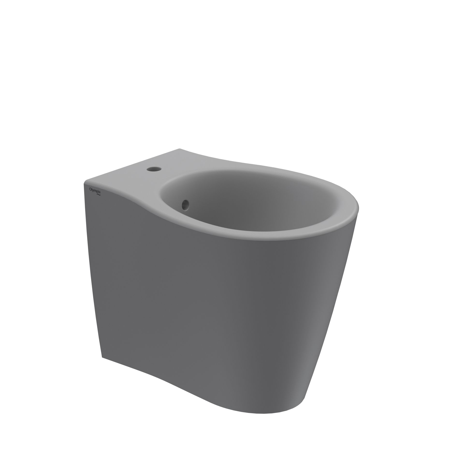 WC in ceramica grigia con parte frontale arrotondata, mostrato su sfondo bianco.