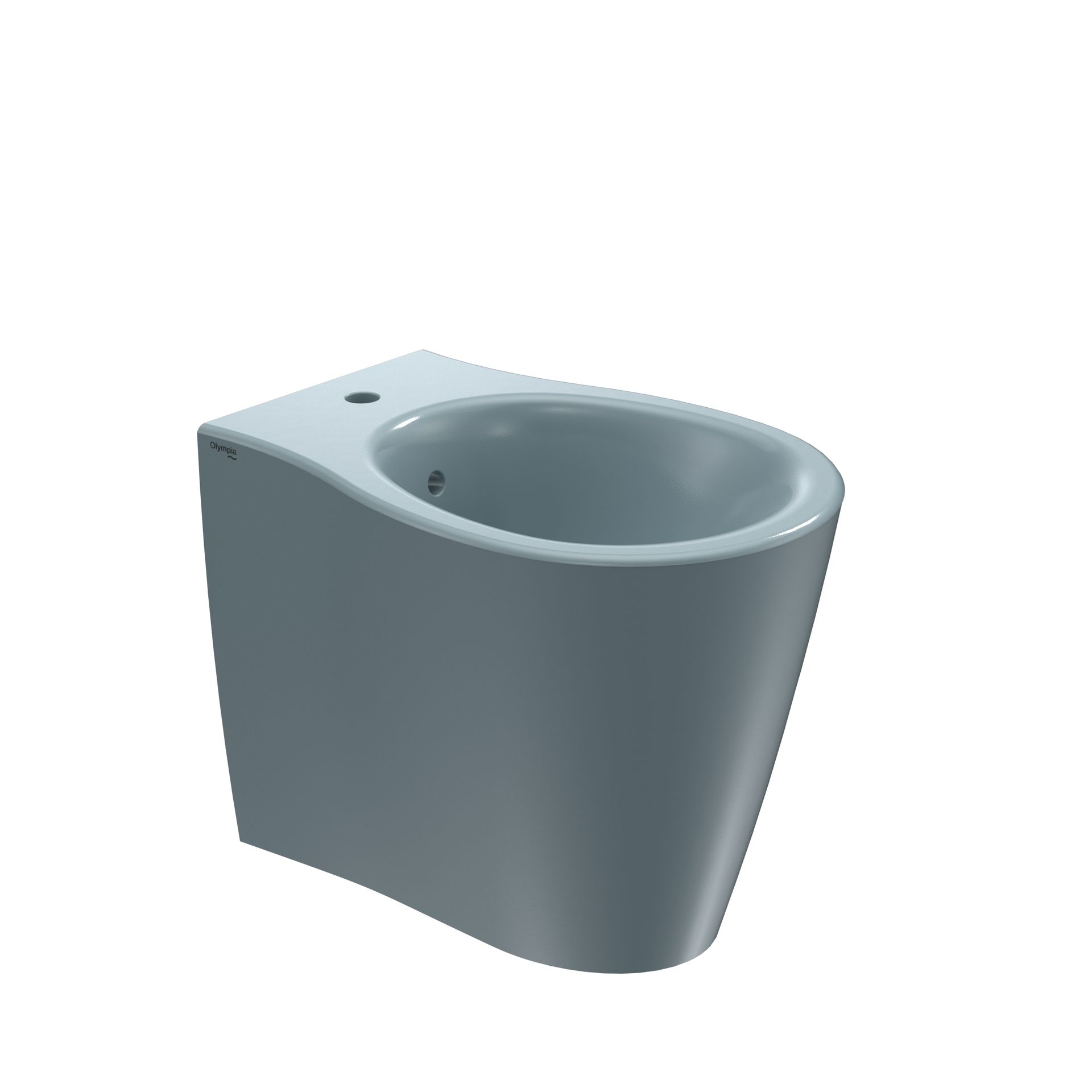 WC bidet in ceramica grigia con vasca arrotondata e foro di montaggio laterale su sfondo bianco