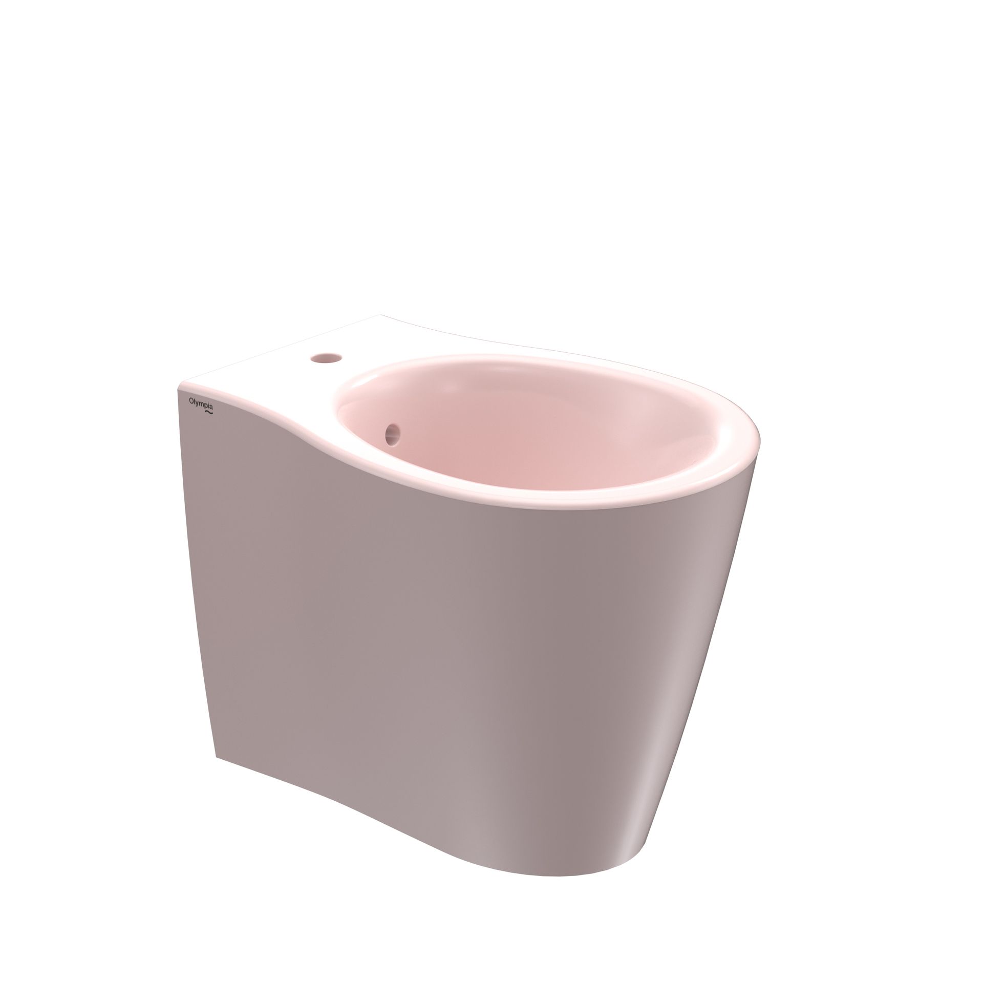 Bidet in ceramica bianca con lavabo rosa su sfondo neutro