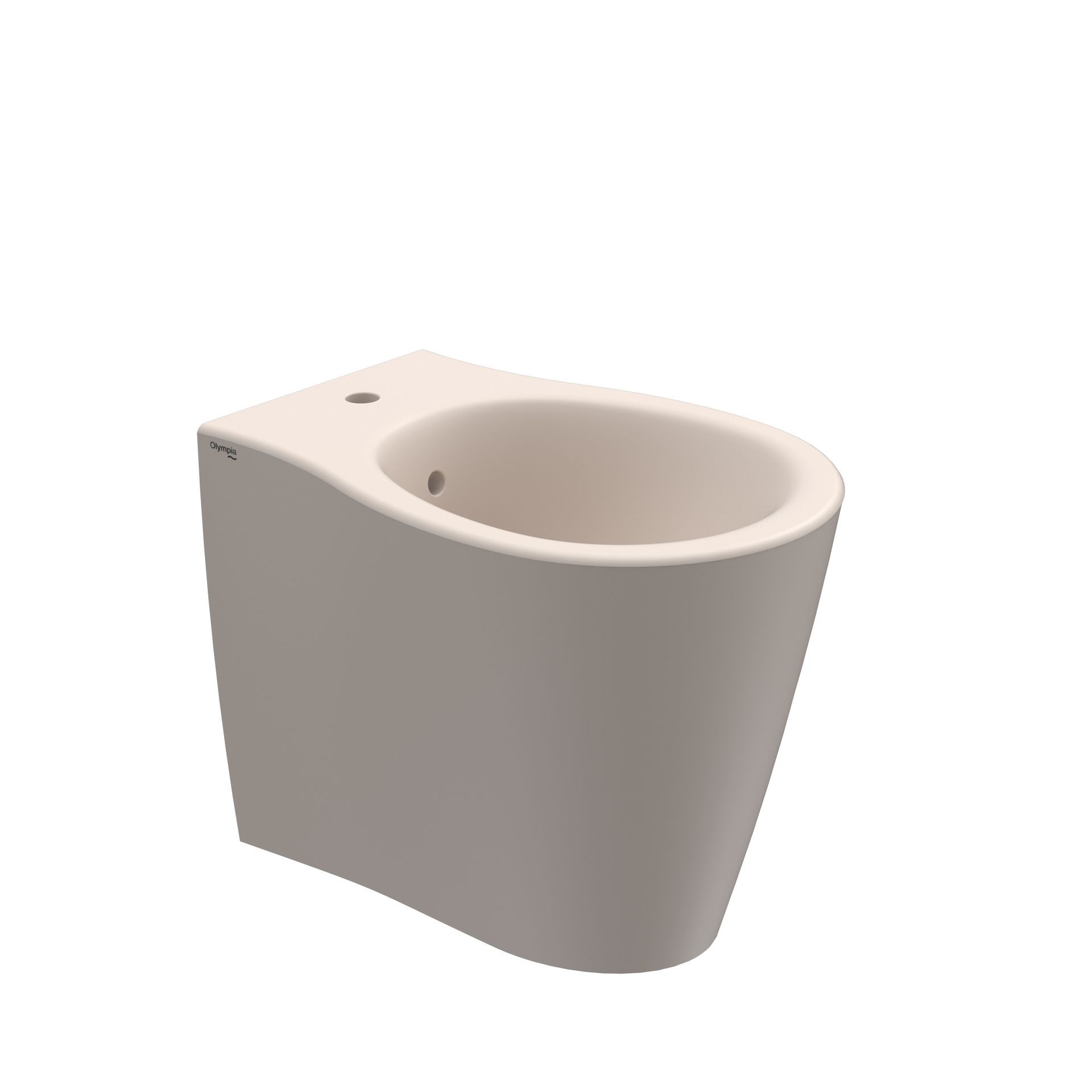 WC compatto beige con tazza ovale, isolato su sfondo bianco.