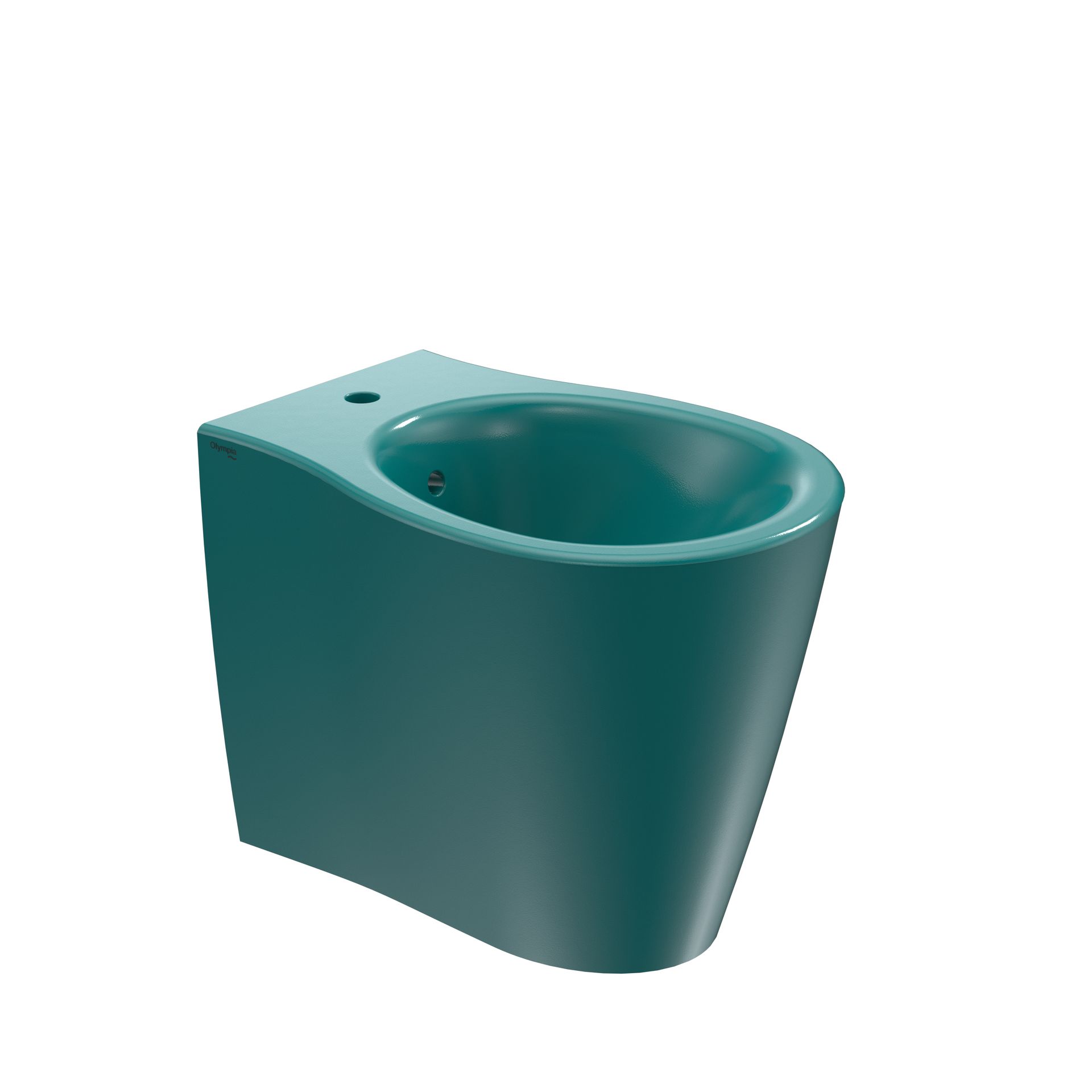 WC in ceramica color verde acqua con parte frontale arrotondata, isolato su sfondo bianco.