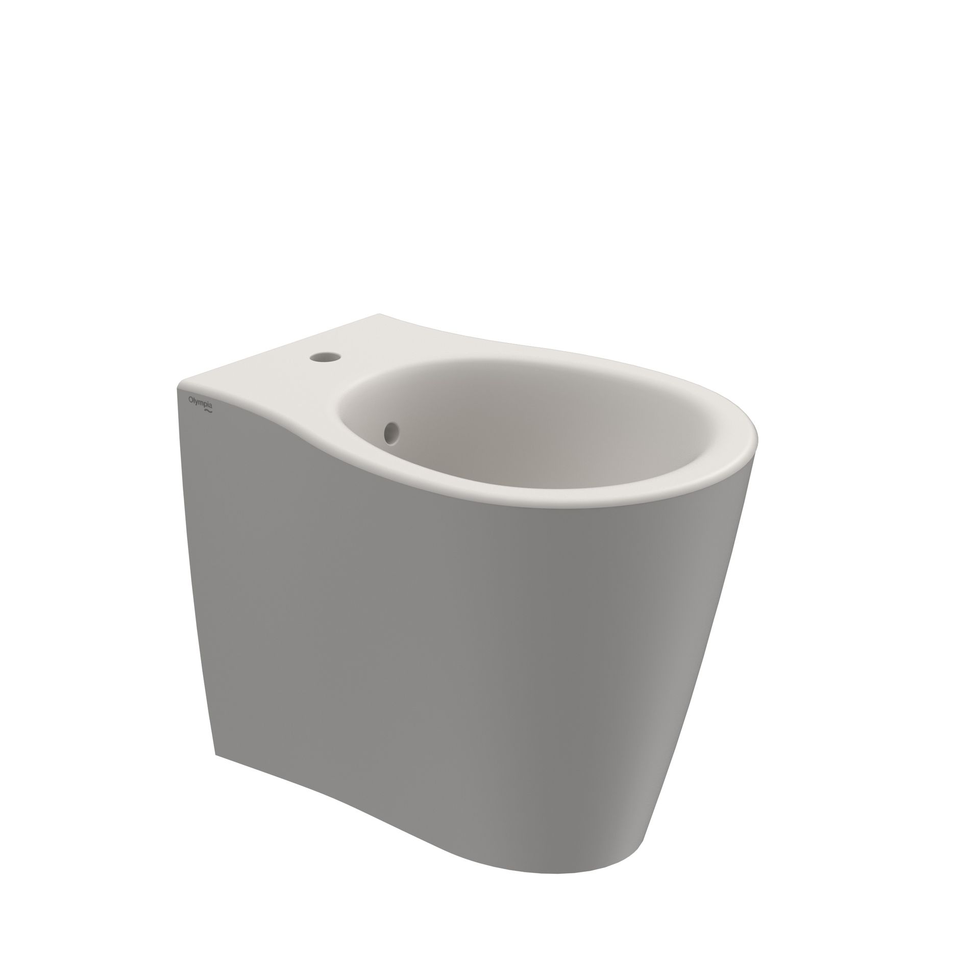 WC in ceramica bianca con parte frontale arrotondata e tazza aperta, mostrato su uno sfondo neutro.