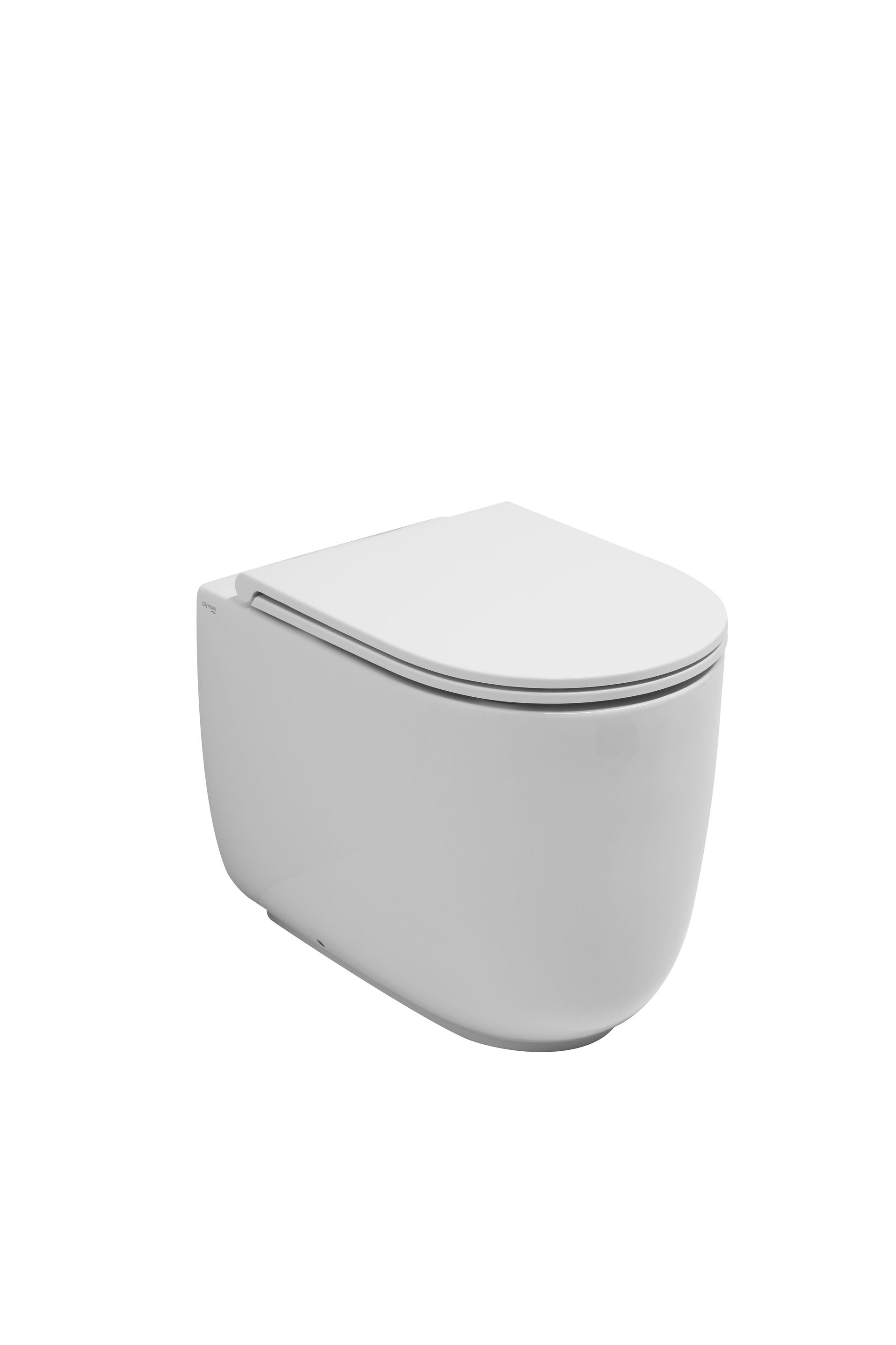 WC sospeso bianco con coperchio chiuso, su sfondo bianco.