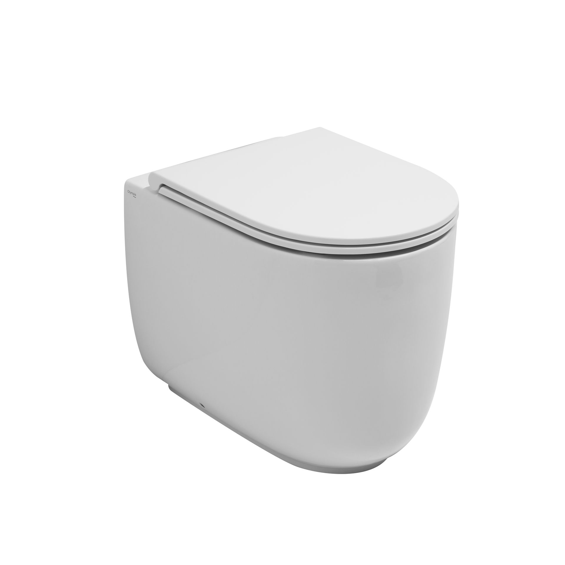 WC moderno bianco sospeso con coperchio chiuso su sfondo neutro