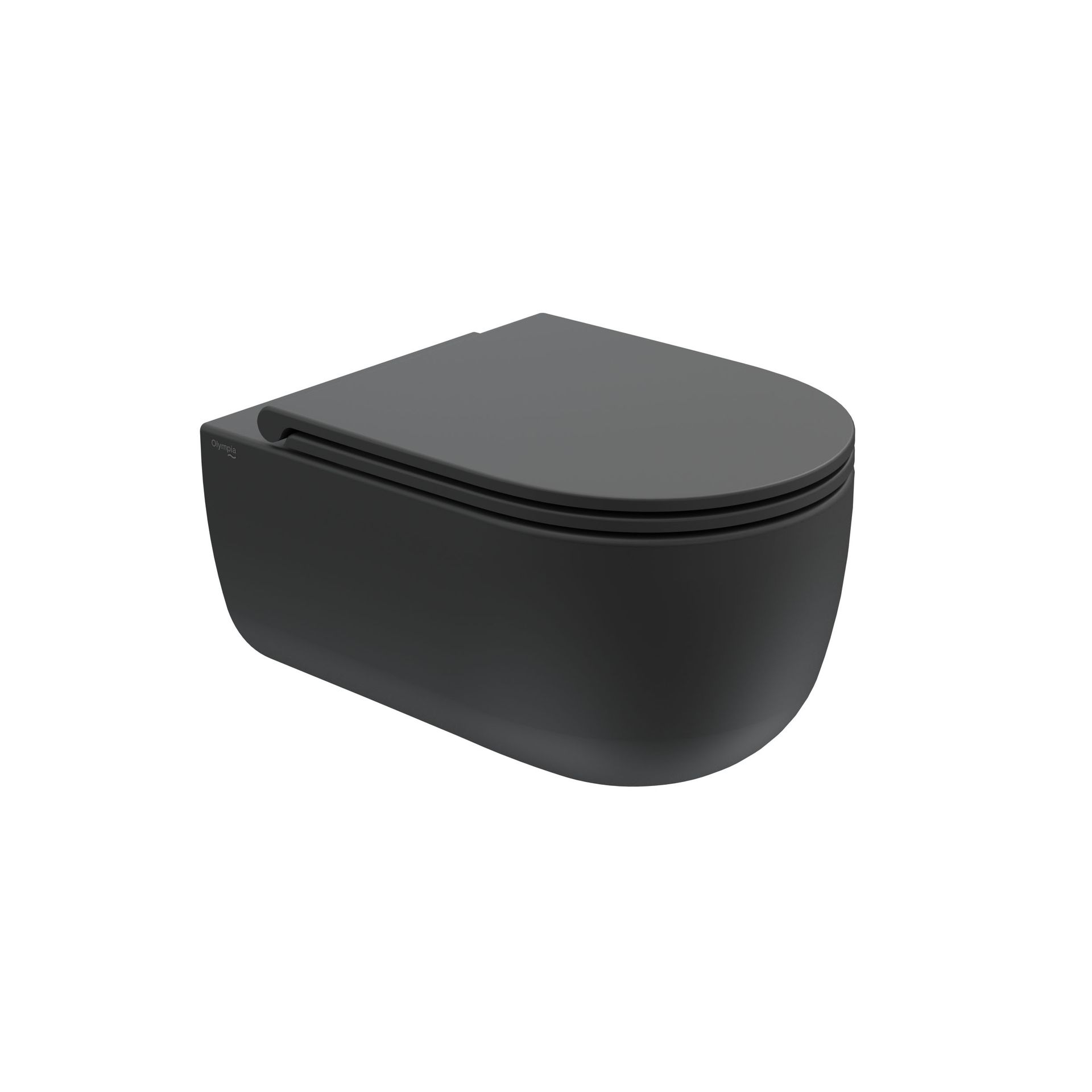WC sospeso nero con coperchio chiuso su sfondo bianco.
