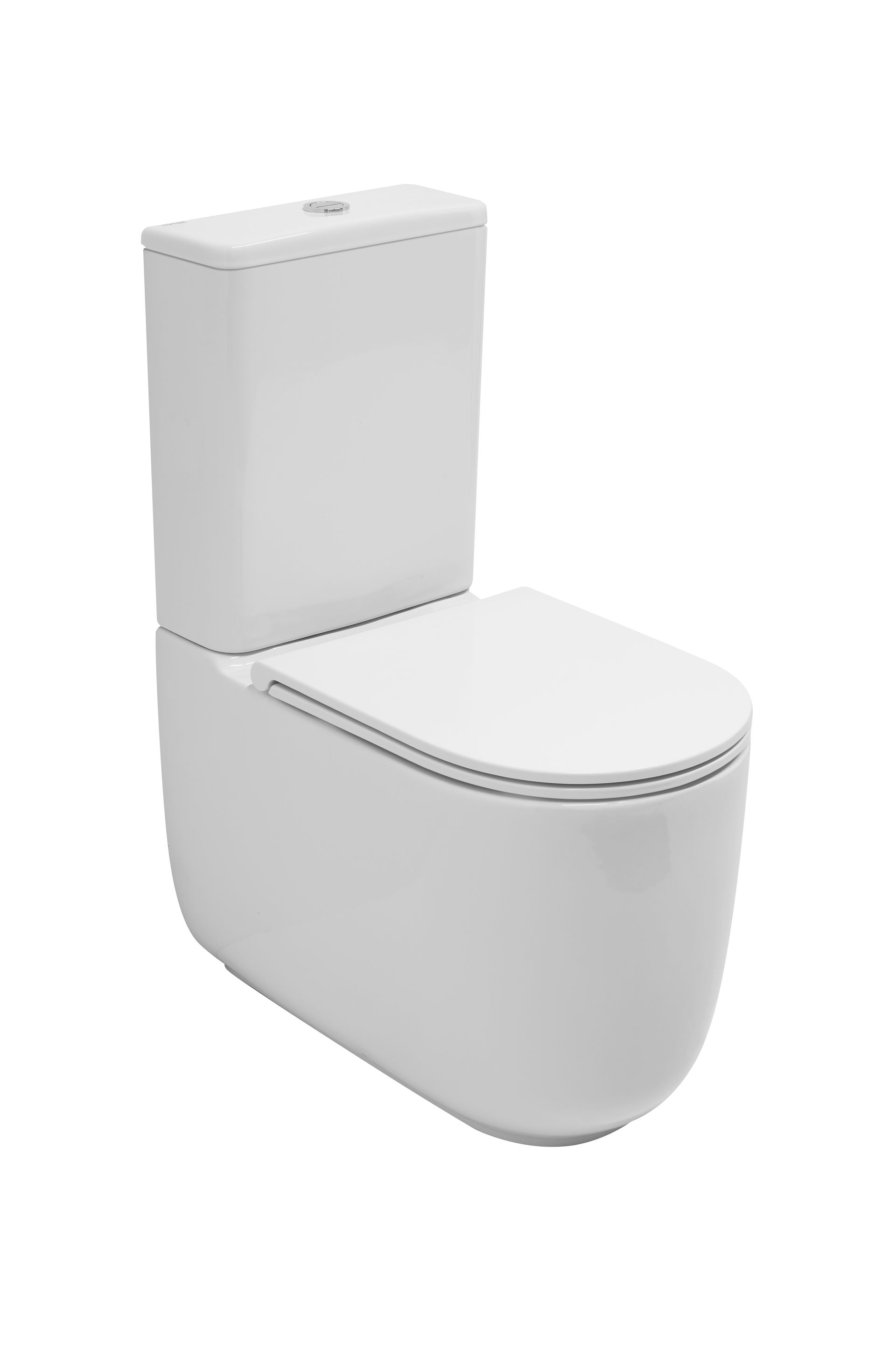 WC bianco moderno monoblocco con coperchio, serbatoio e base chiusi, su sfondo bianco.