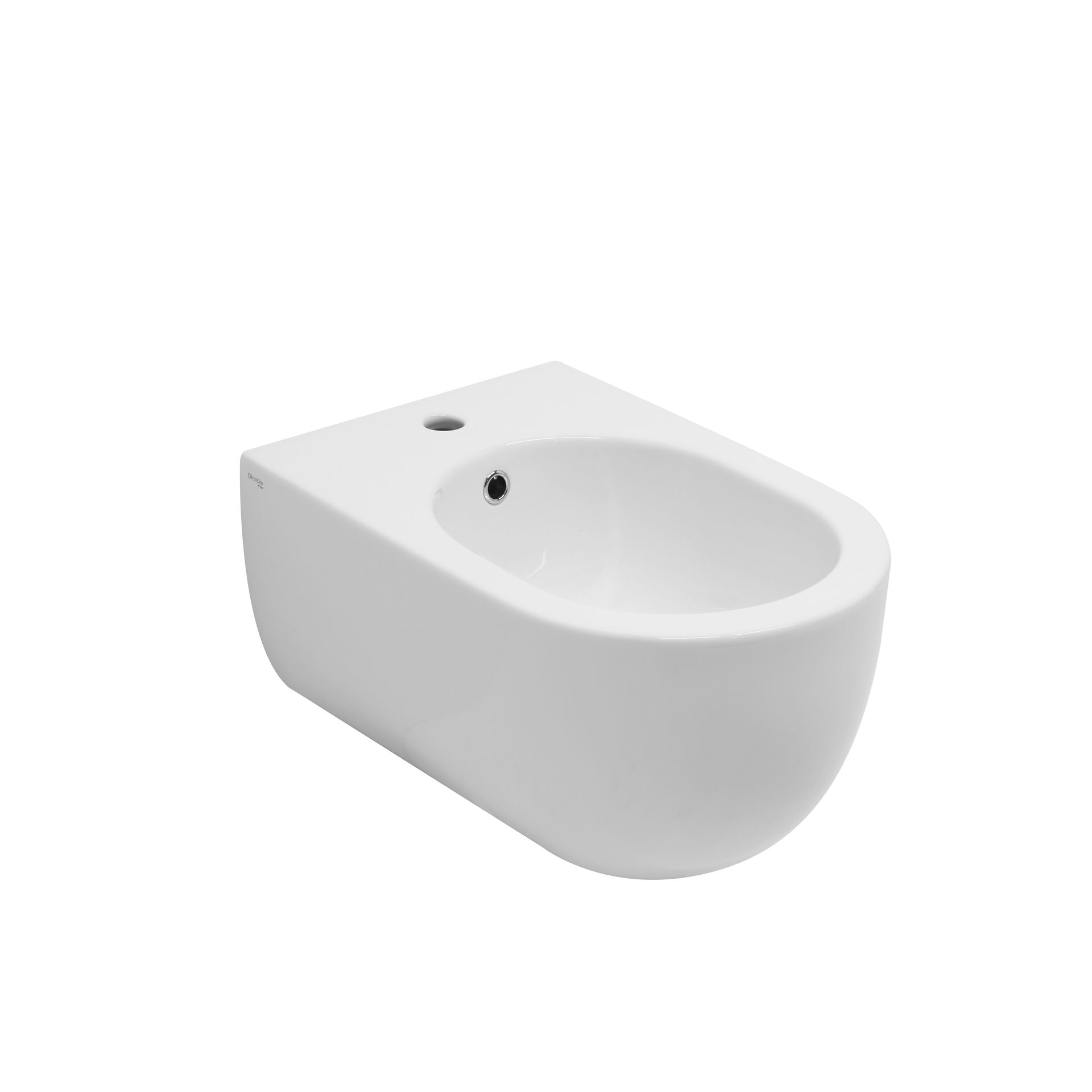 Bidet in ceramica bianca con un singolo foro per il rubinetto su sfondo liscio