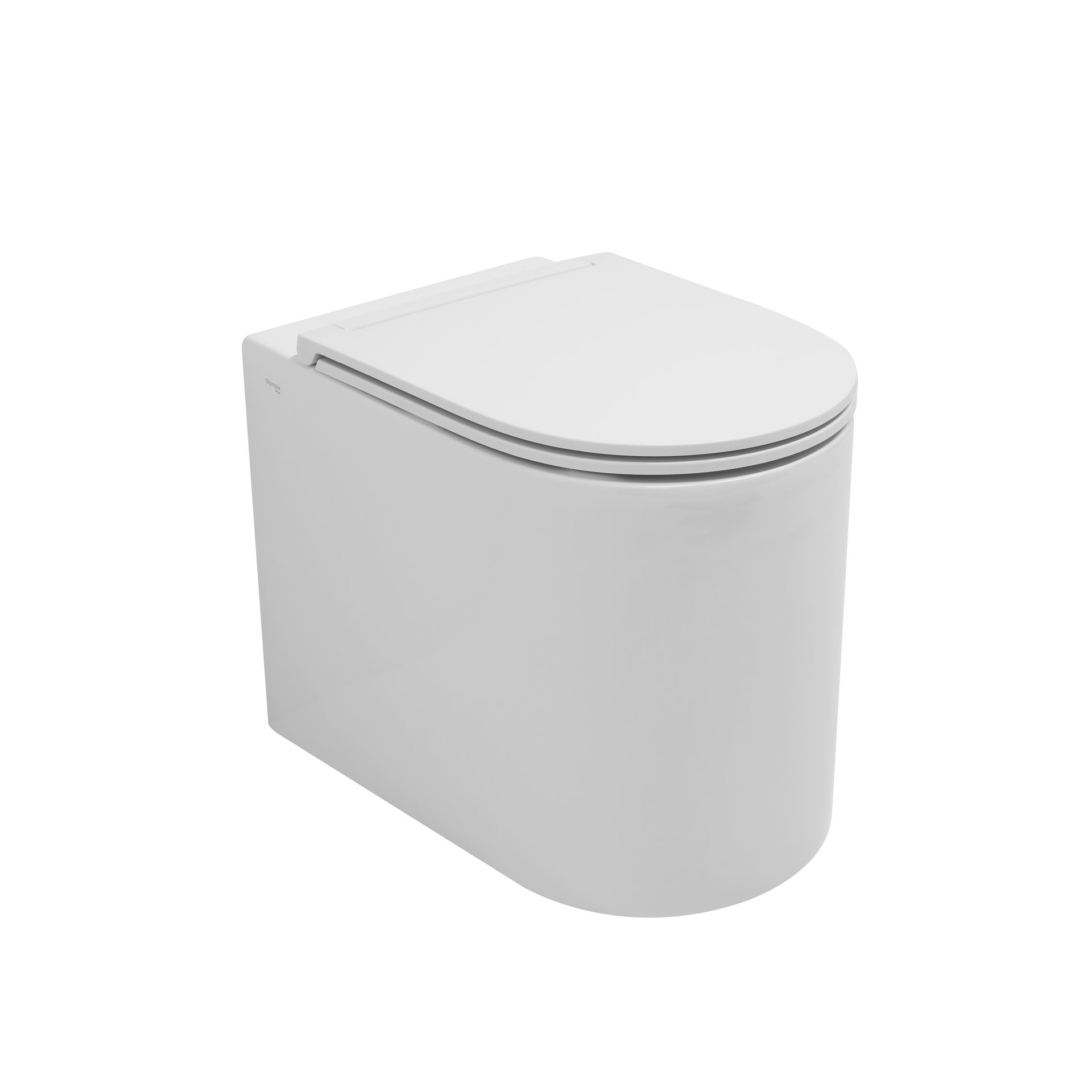 WC moderno bianco con coperchio chiuso su sfondo neutro.
