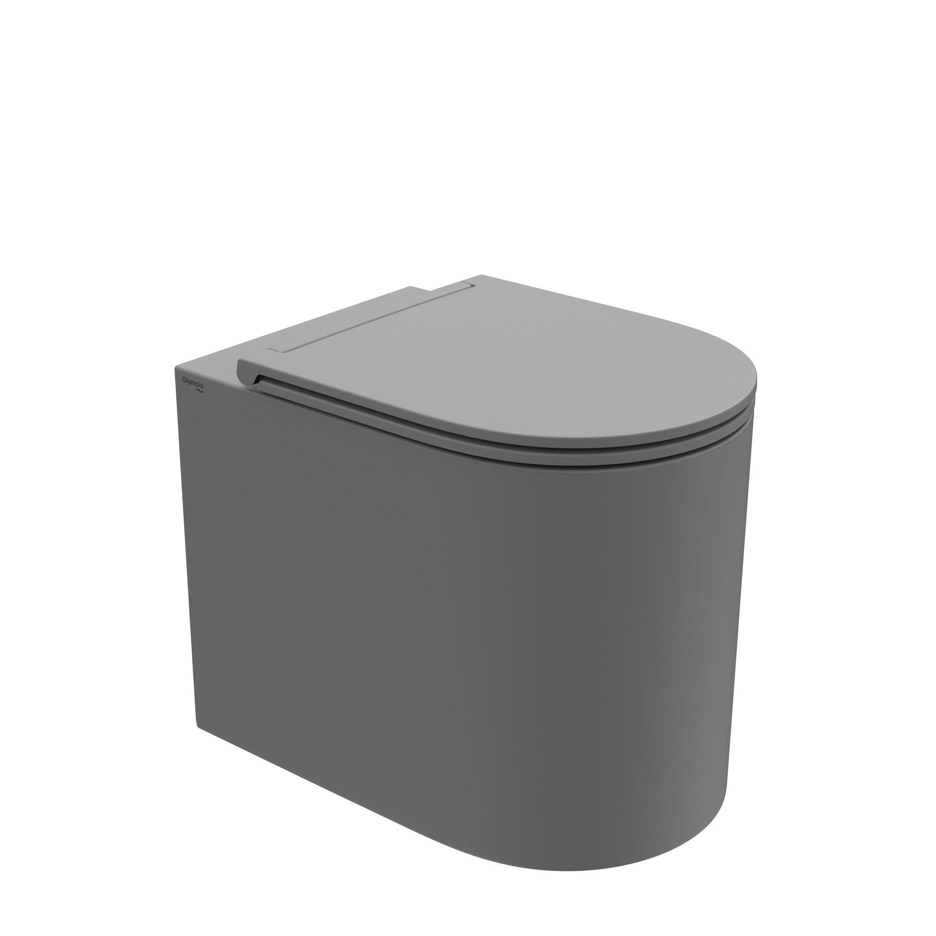 wc di colore grigio con coperchio incernierato, mostrato su sfondo bianco.