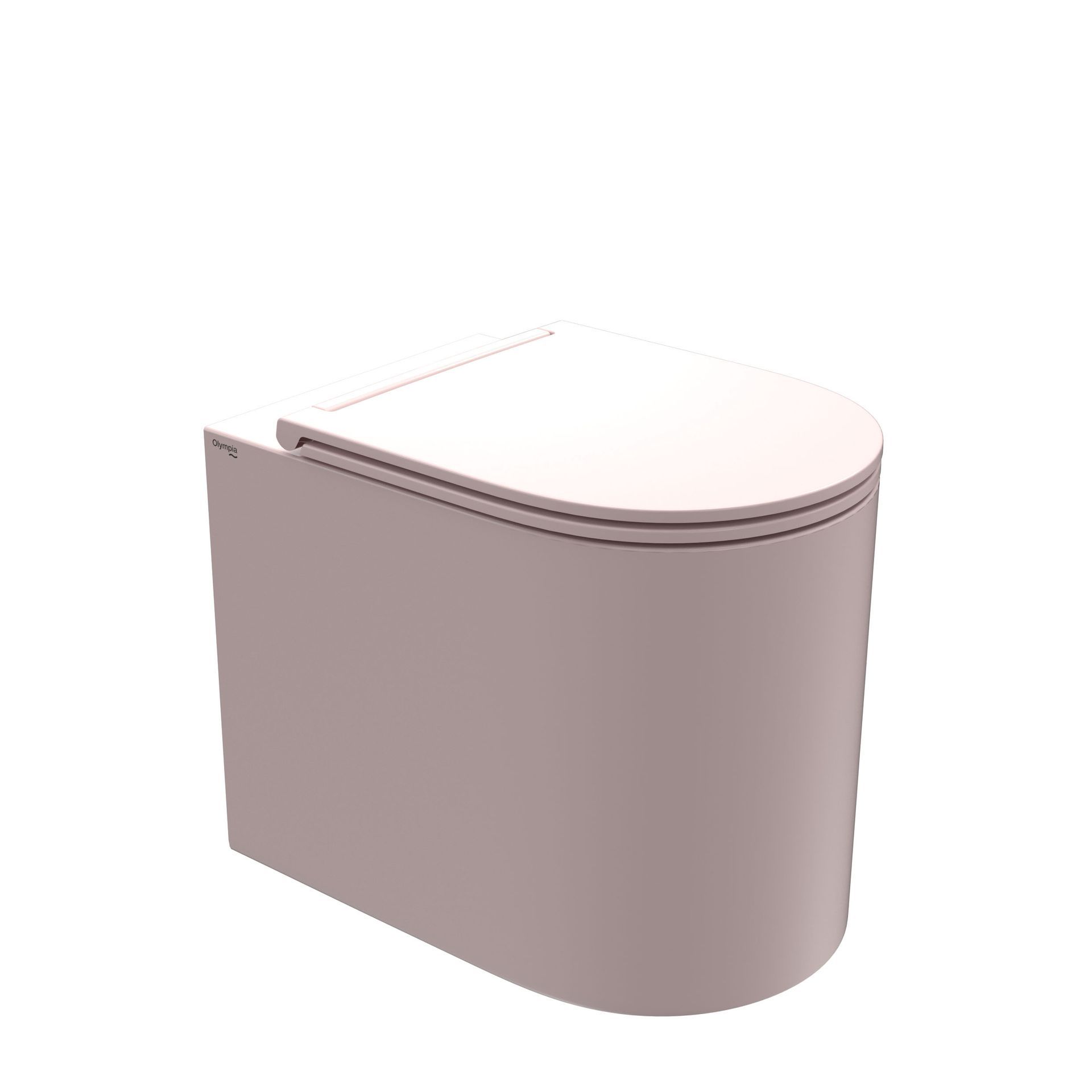 wcrosa arrotondato con piano e coperchio bianchi.