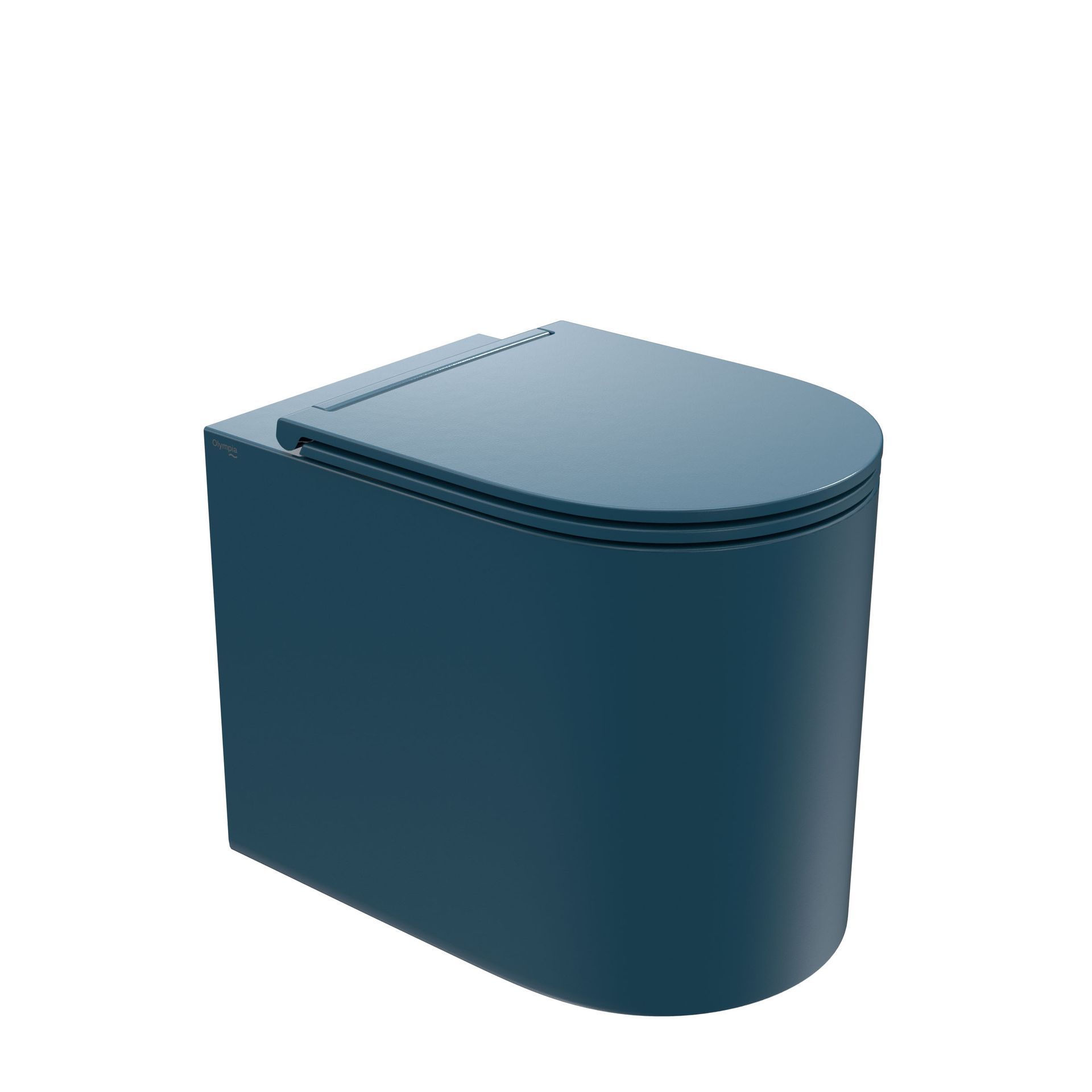 WC blu con coperchio chiuso, mostrato in un semplice rendering 3D.